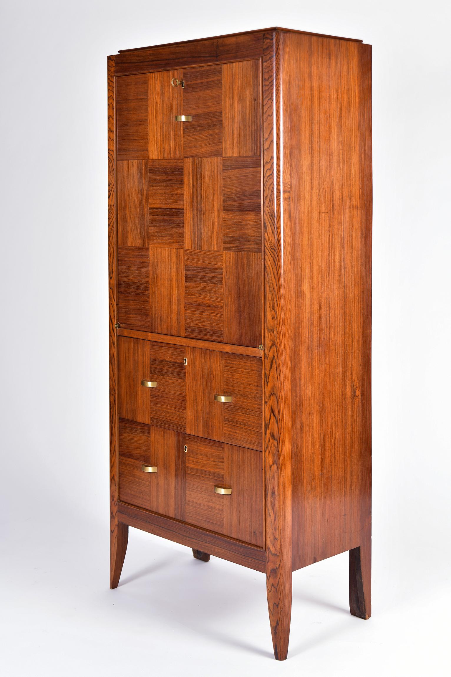 French Art Deco Kingwood Cocktail Cabinet Attributed to Alfred Porteneuve