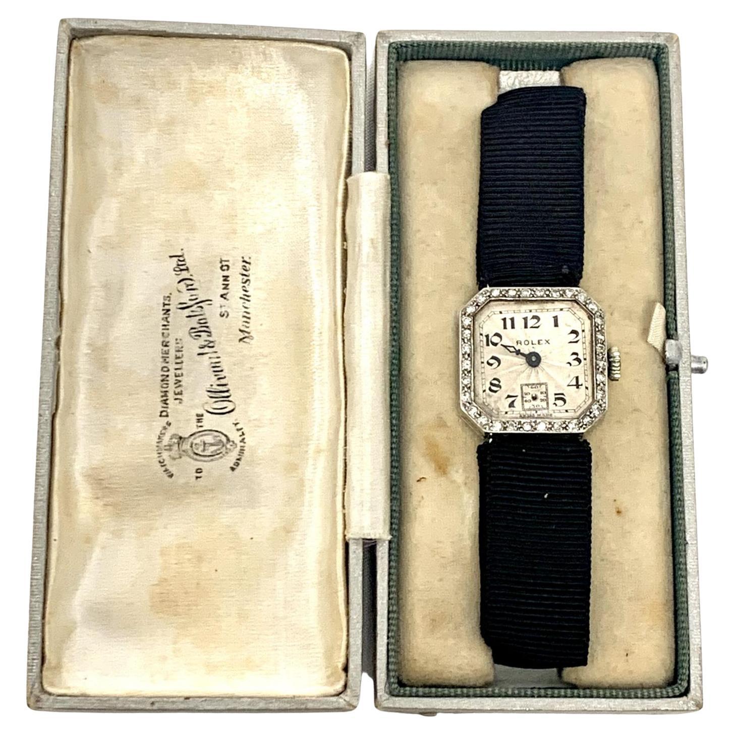 Art Deco Ladies Diamond Rolex Cocktail Watch in 18ct White Gold For Sale at  1stDibs