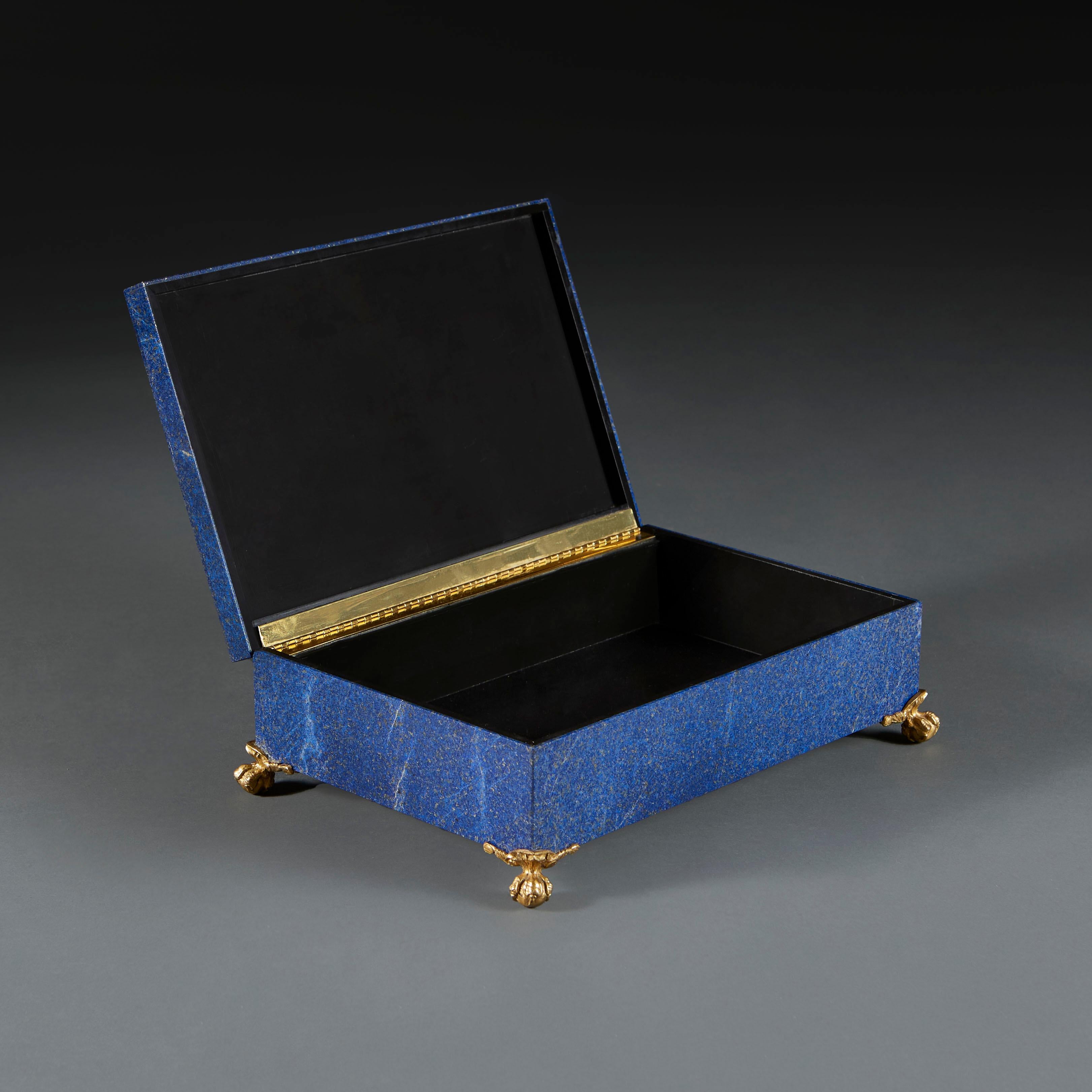French An Art Deco Lapiz Lazuli and gilt bronze casket For Sale