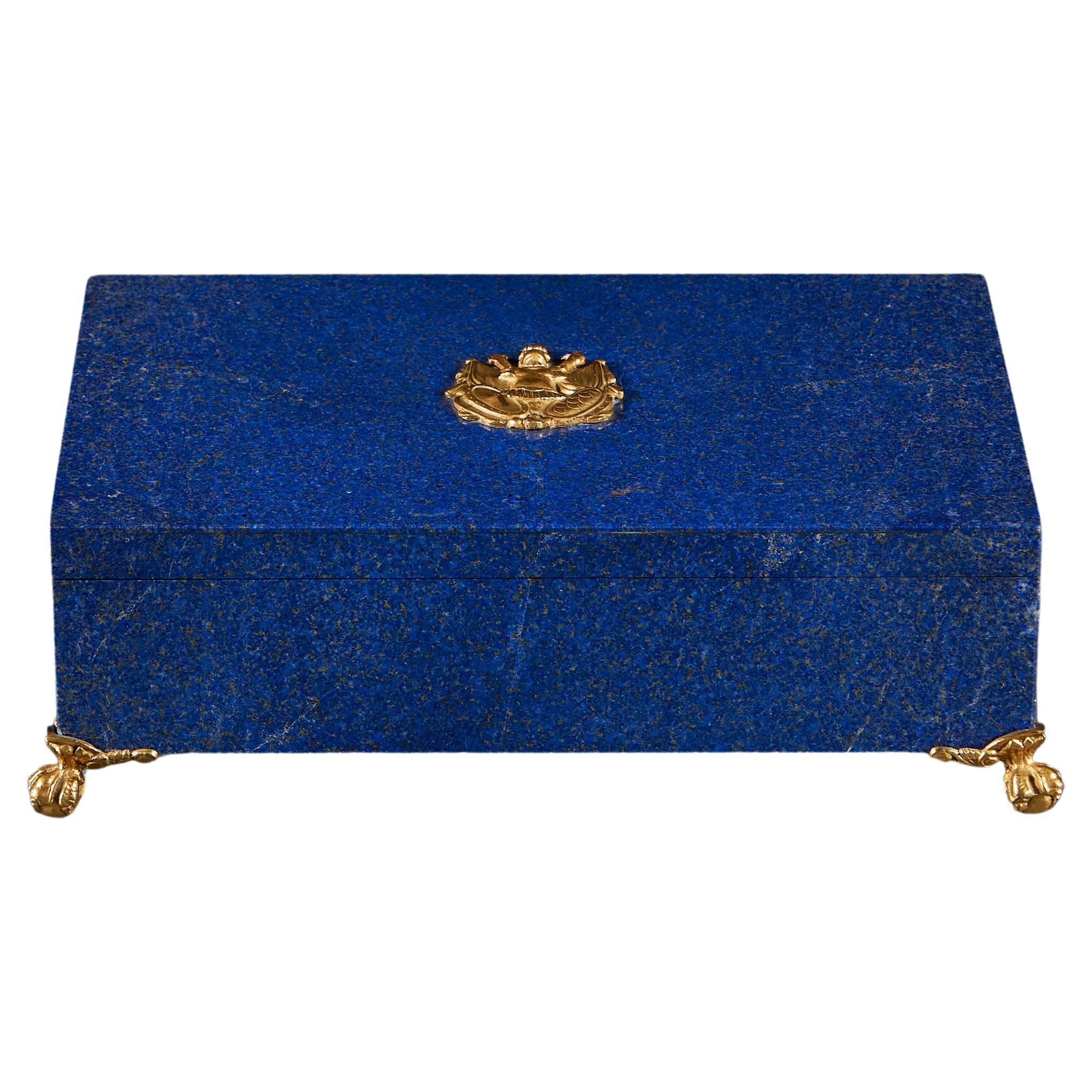 An Art Deco Lapiz Lazuli and gilt bronze casket