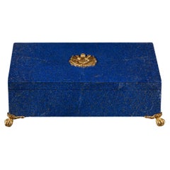 Antique An Art Deco Lapiz Lazuli and gilt bronze casket