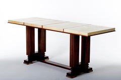 Art Deco Mahohany and Velum Console Table, by Gauthier-Poinsignon
