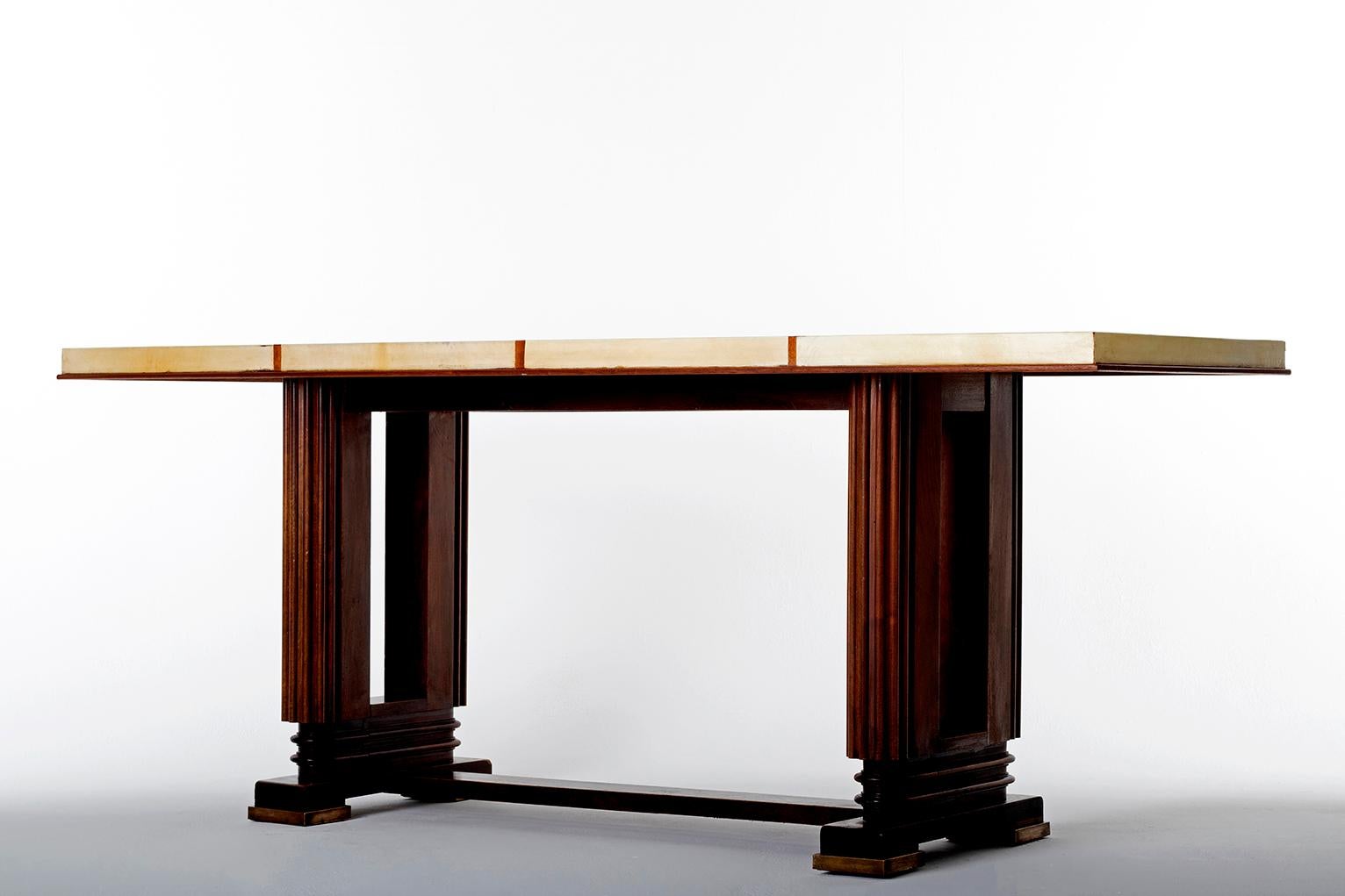 20th Century Art Deco Mahohany and Velum Console Table, by Gauthier-Poinsignon