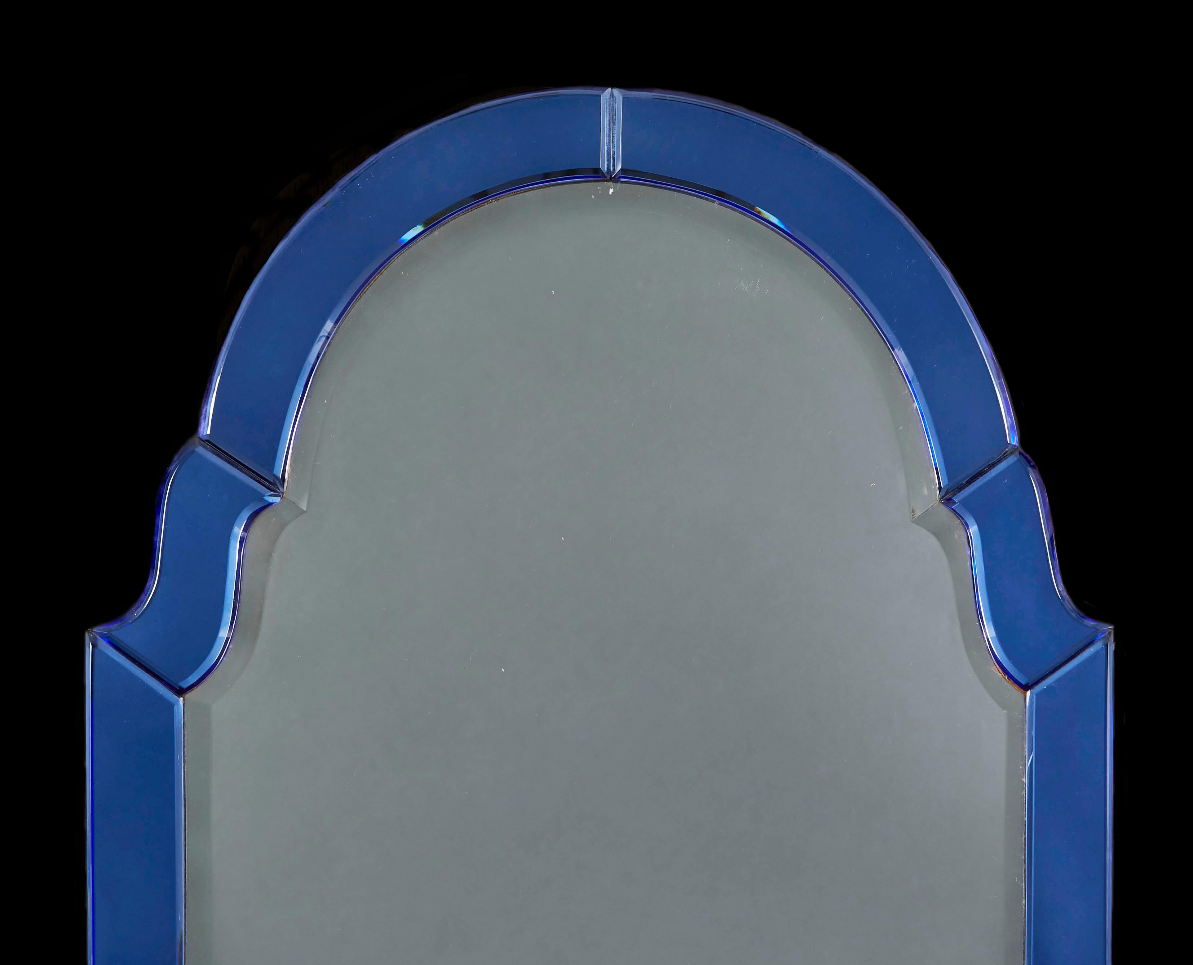 French Art Deco Mirror with Blue Glass Border