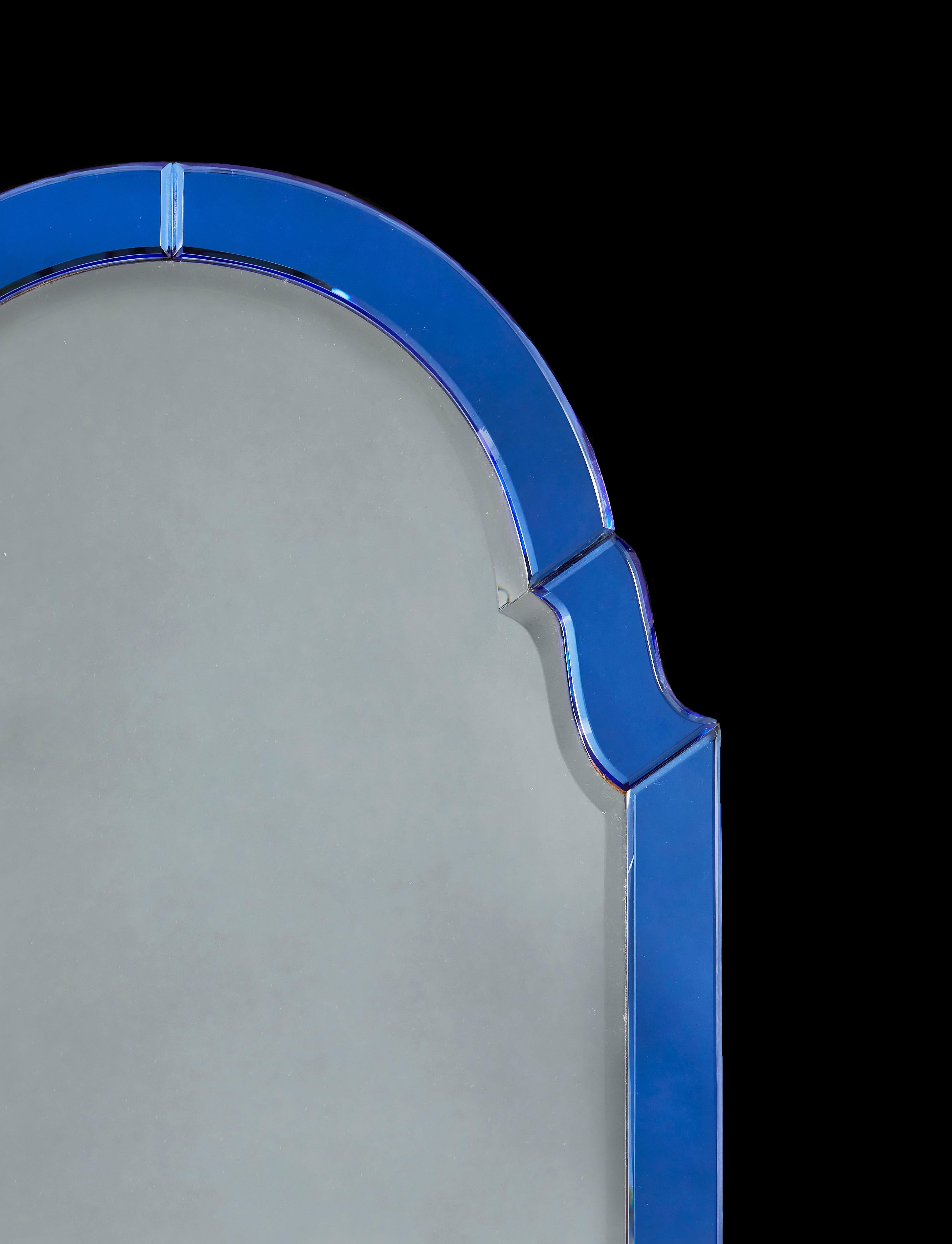 Art Deco Mirror with Blue Glass Border In Good Condition In London, GB