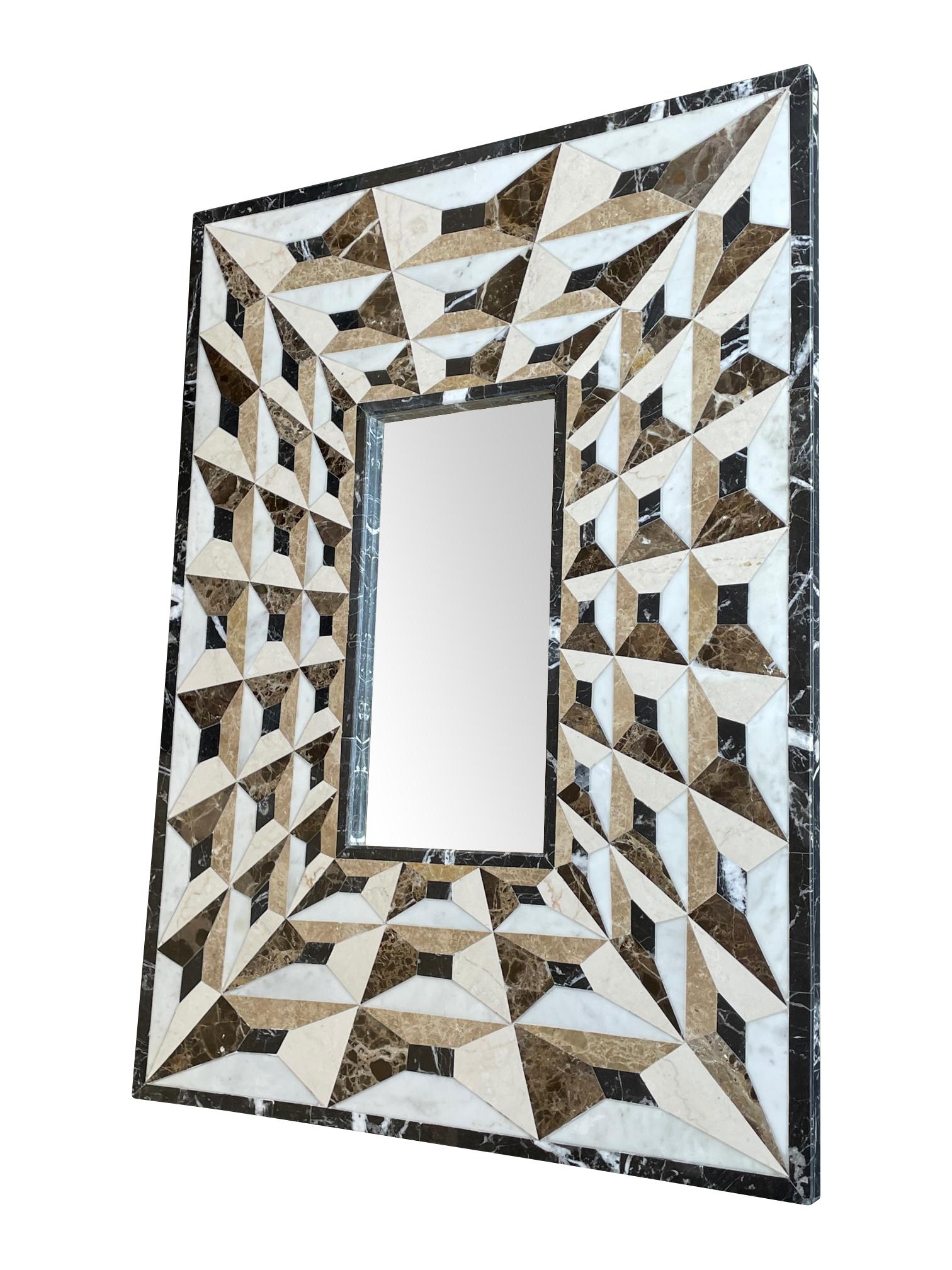 Art Deco Mirror with Tessellated Marble Surround Creating Optical Perspective In Good Condition In London, GB