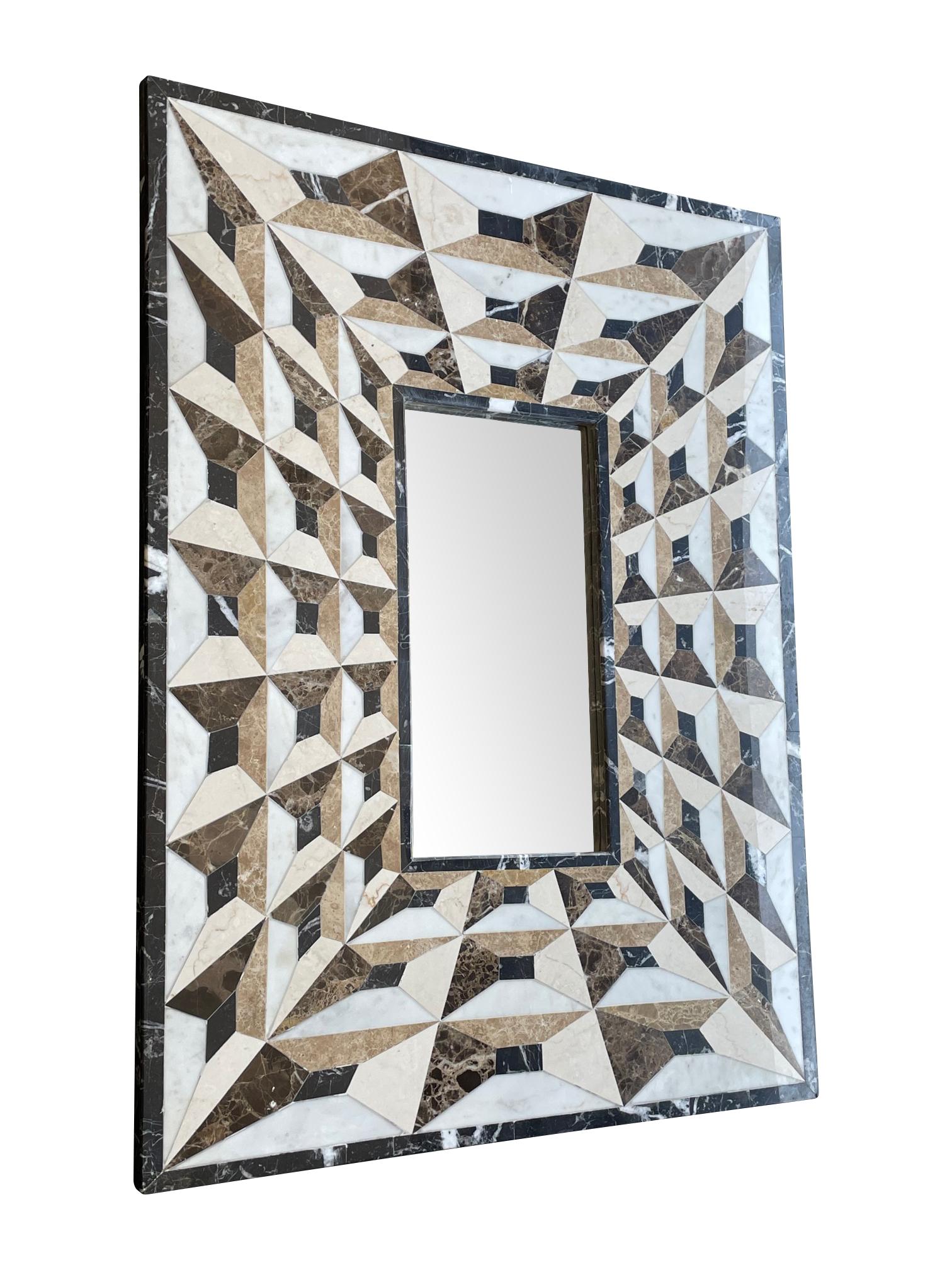 Mid-20th Century Art Deco Mirror with Tessellated Marble Surround Creating Optical Perspective