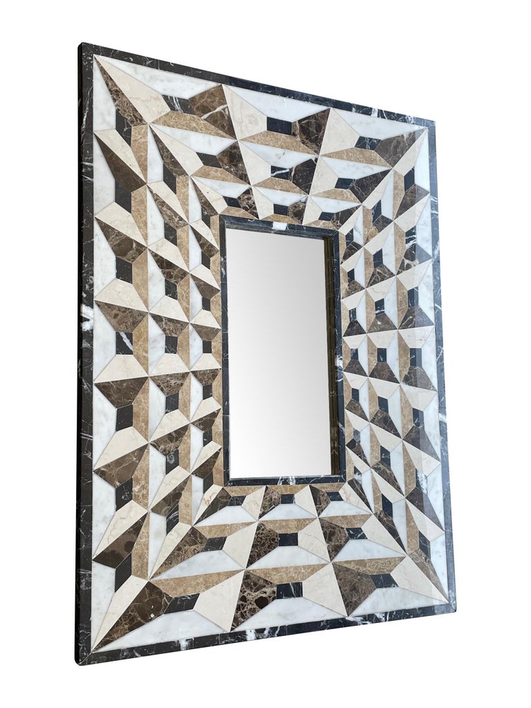Art Deco Mirror with Tessellated Marble Surround Creating Optical