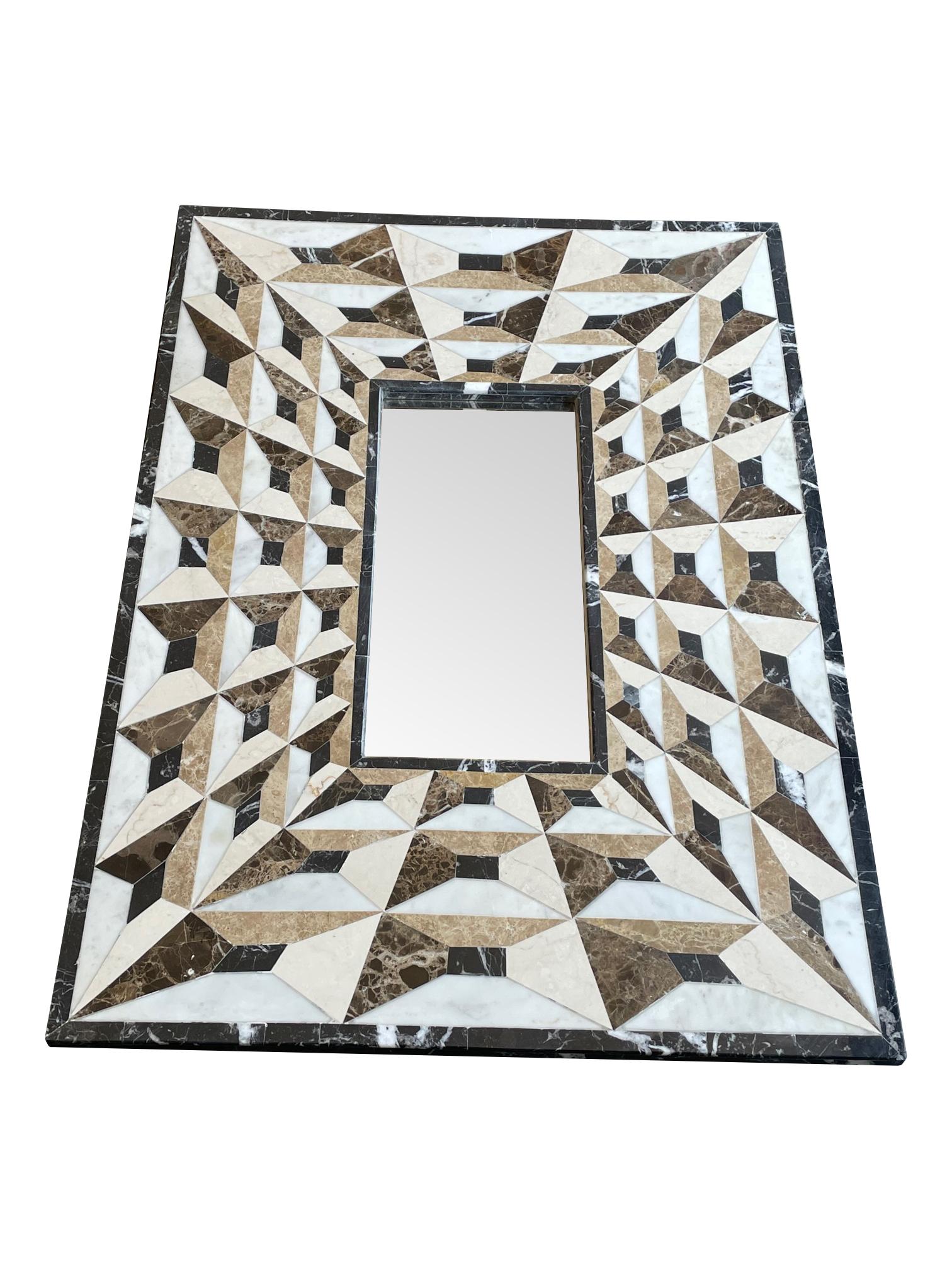 Art Deco Mirror with Tessellated Marble Surround Creating Optical Perspective 1