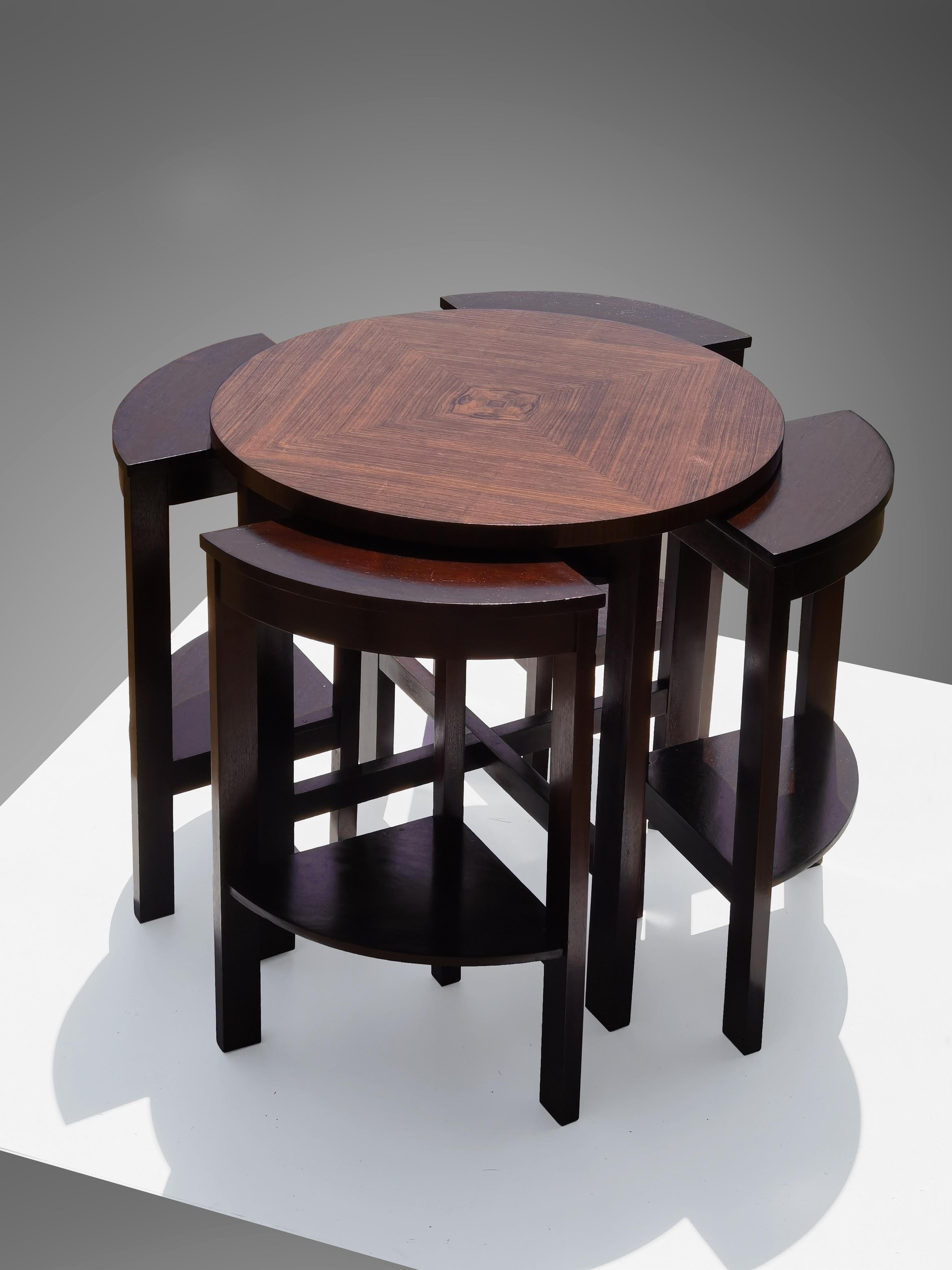 Français GUERIDON CUBISTE ART-DECO MODERNISTE + 4 TIROIRS DE TABLE CÔTALE, France 1930 en vente