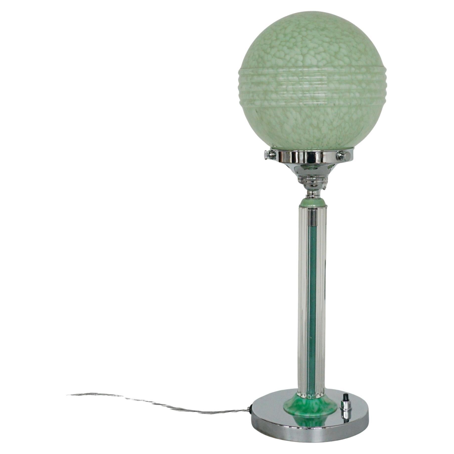 An Art Deco Mottled Green Chrome Table Lamp
