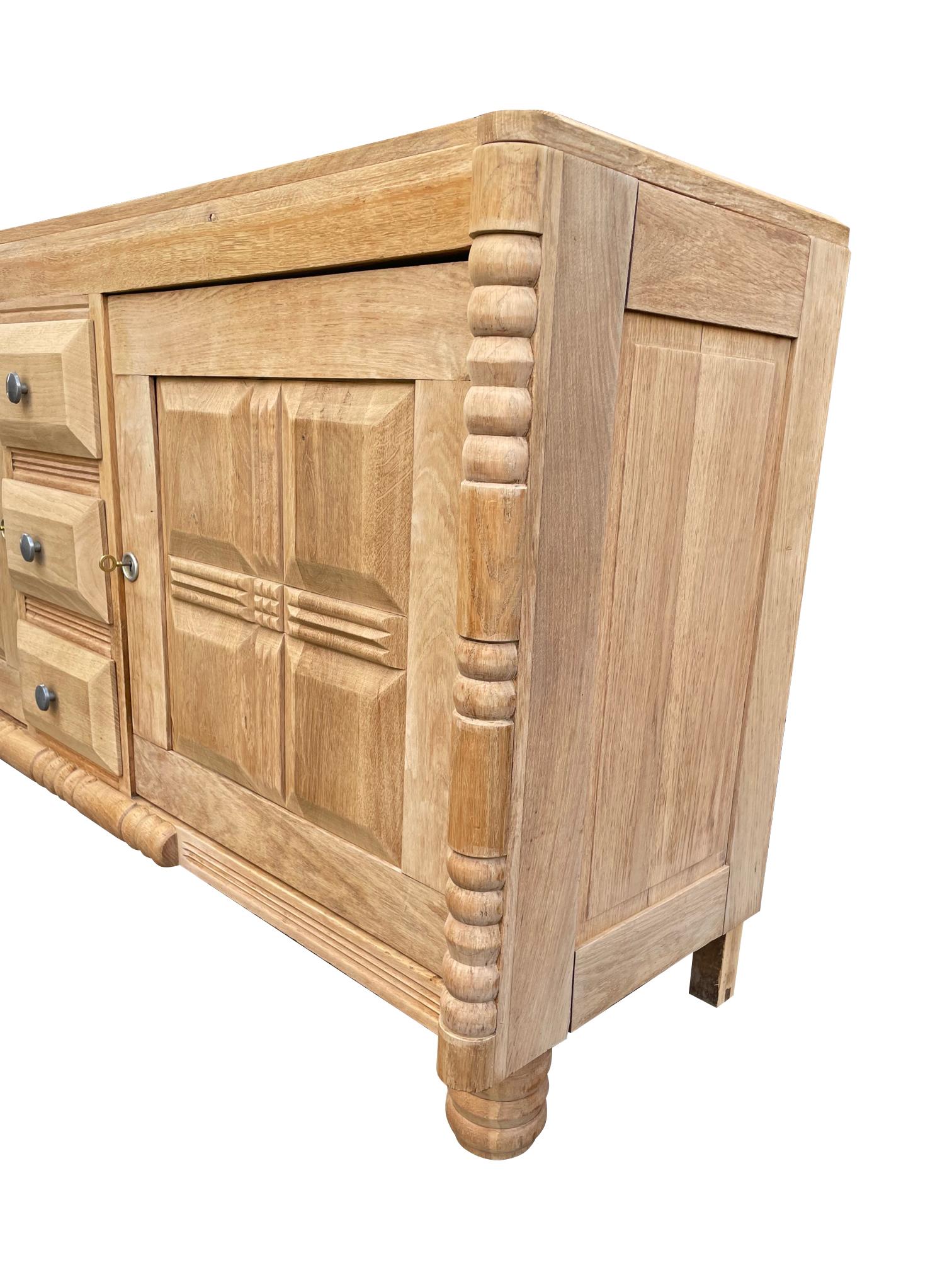 Art Deco Natural Oak Sideboard by Gaston Poisson with Geometric Design 5