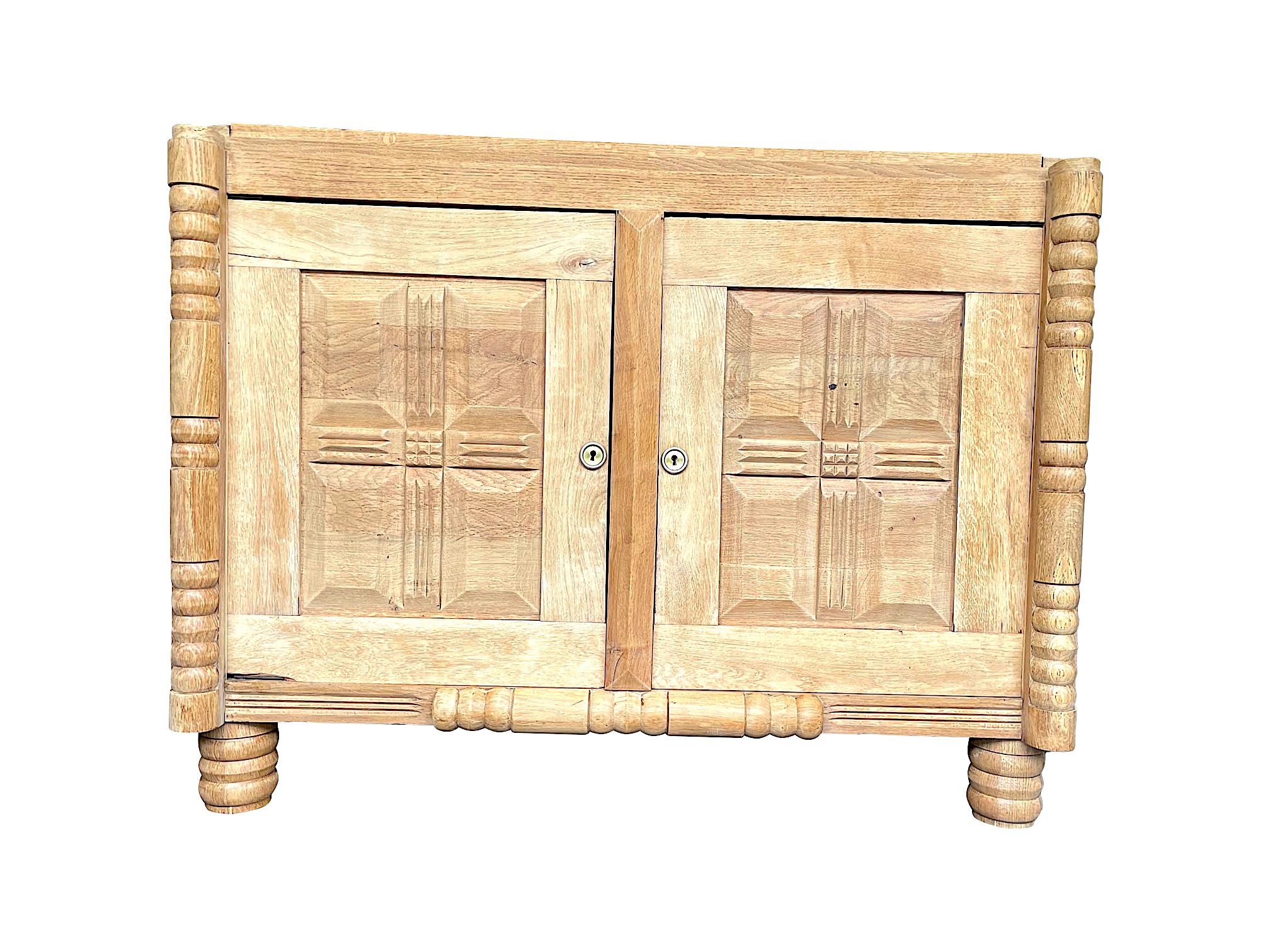 Art Deco Natural Oak Sideboard by Gaston Poisson with Geometric Design 8