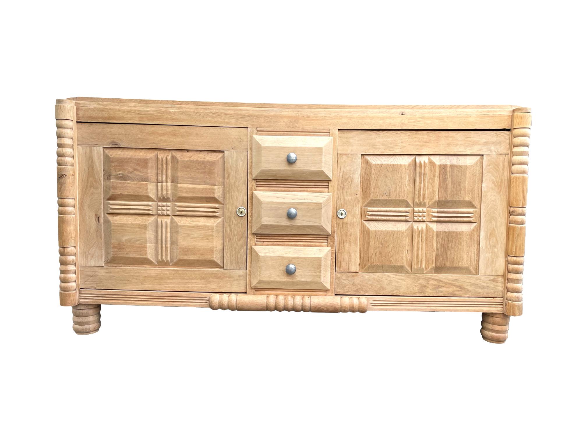Art Deco Natural Oak Sideboard by Gaston Poisson with Geometric Design 3