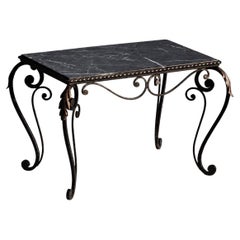 An ART-DECO NEOCLASSICAL Wrought Iron & Marble COFFEE TABLE, France 1930