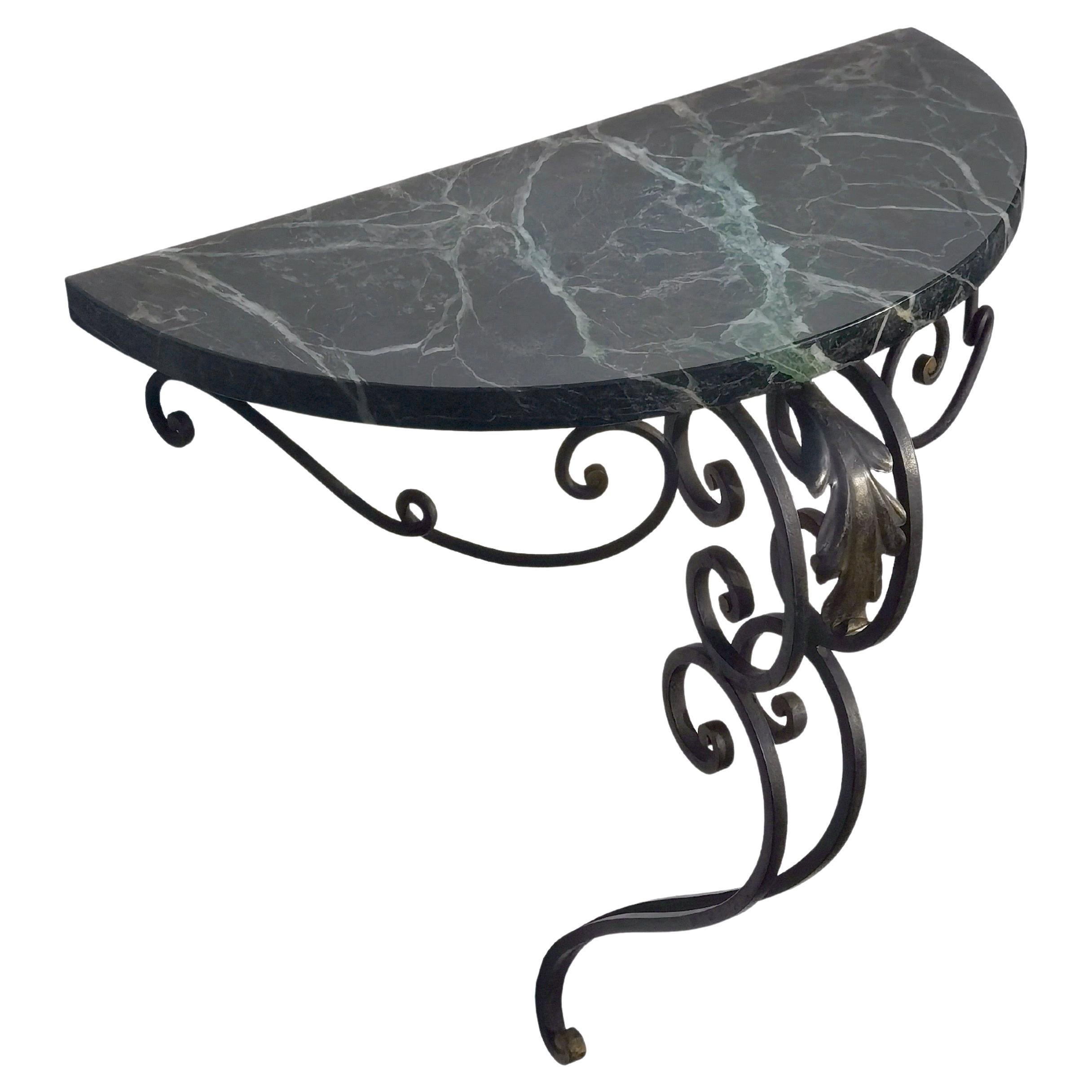 An ART-DECO NEOCLASSICAL Wrought Iron & Marble WALL CONSOLE TABLE, France 1930