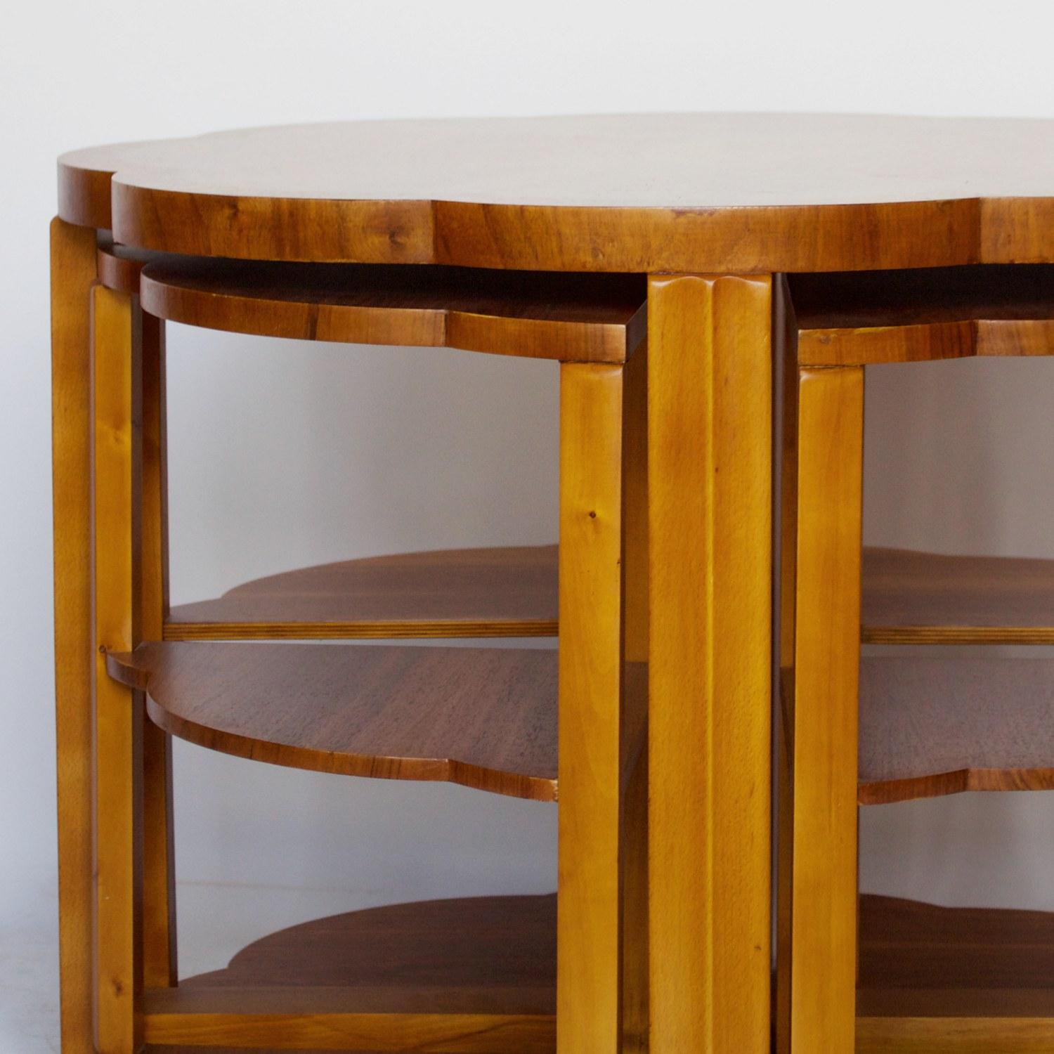 English Art Deco Nest of Tables by Harry & Lou Epstein Burr Walnut, circa 1930