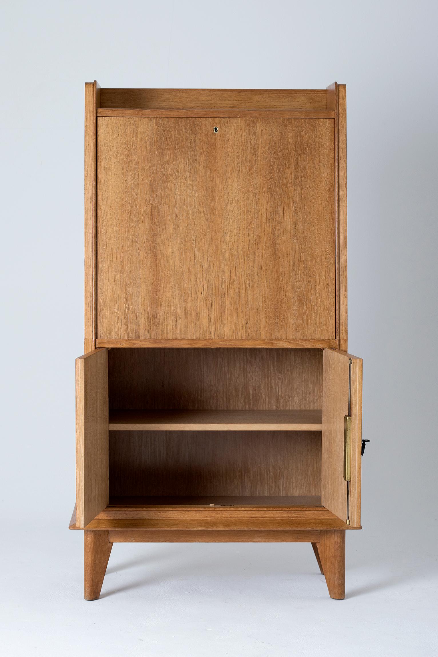 Brass Art Deco Oak Secrétaire Cabinet