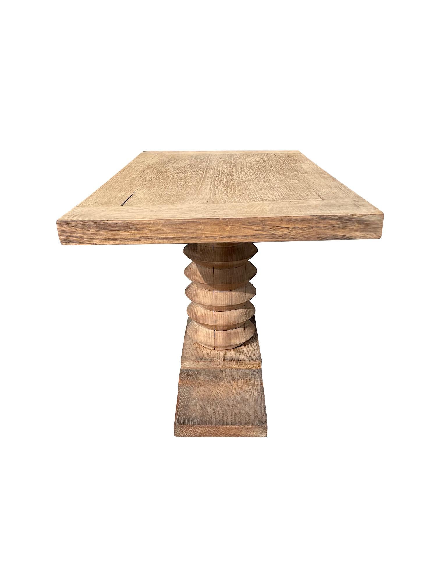Art Deco Oak Side Table by Charles Dudouyt with Carved Geometric Central Leg In Good Condition In London, GB
