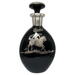 Art Deco Obsidian Glass and Inlaid Silver Polo Themed Scotch Decanter