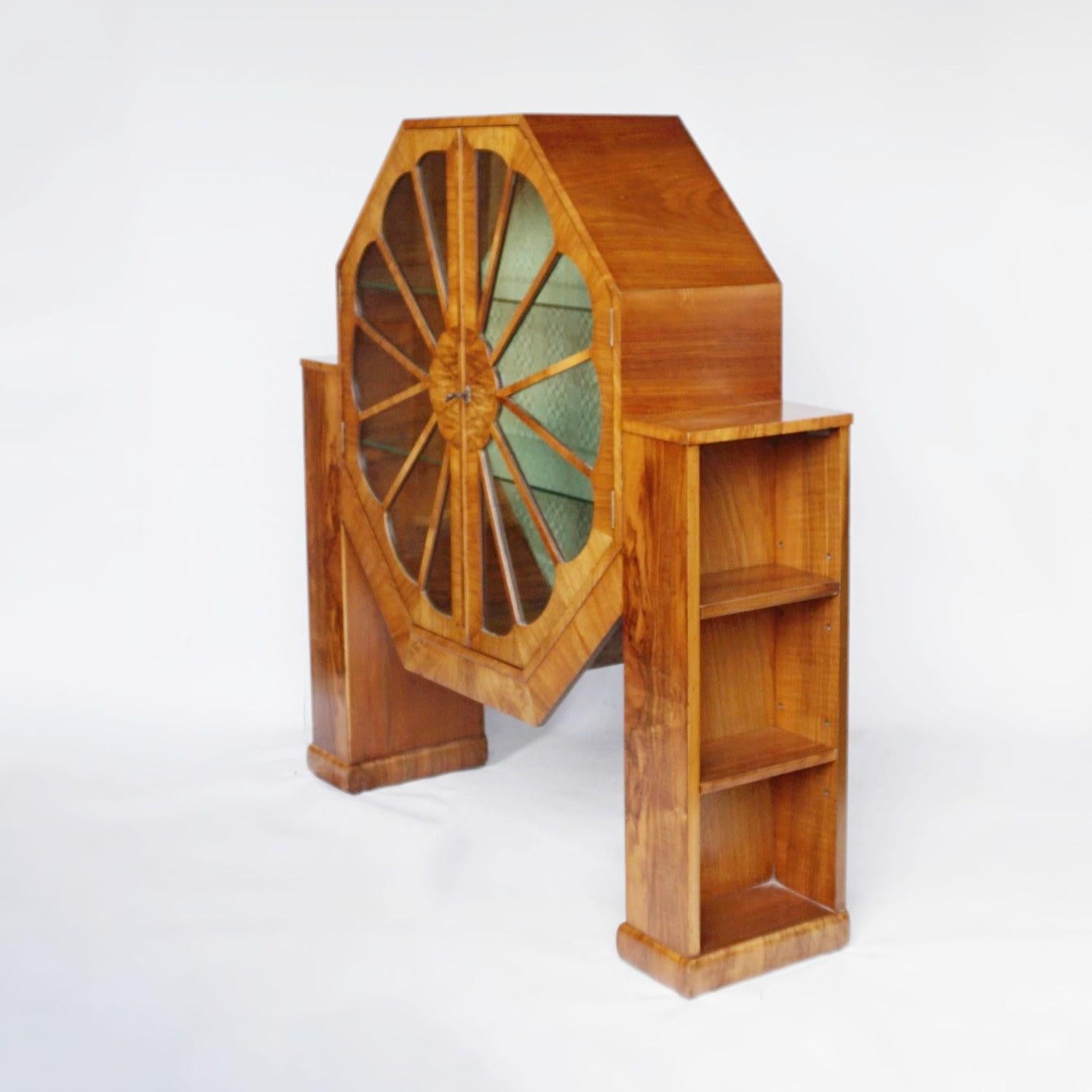 Art Deco Octagonal Display Cabinet Burr Walnut veneered. English, Circa 1935 3