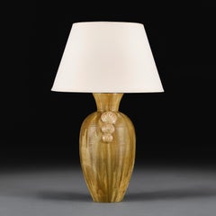 An Art Deco Olive Green Glaze Pottery Vase as a Lamp