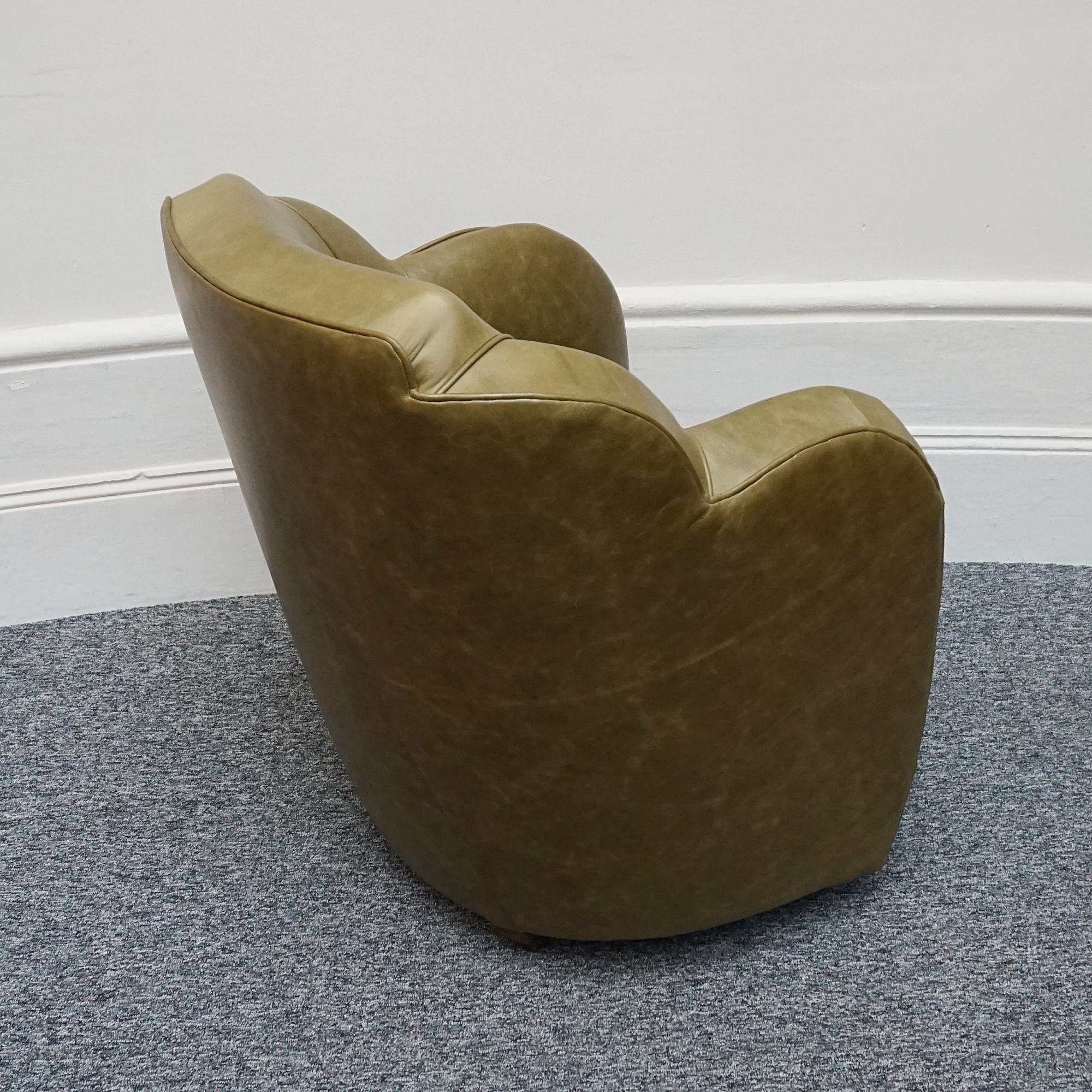 English An Art Deco Olive Green Leather Cloud Chair For Sale
