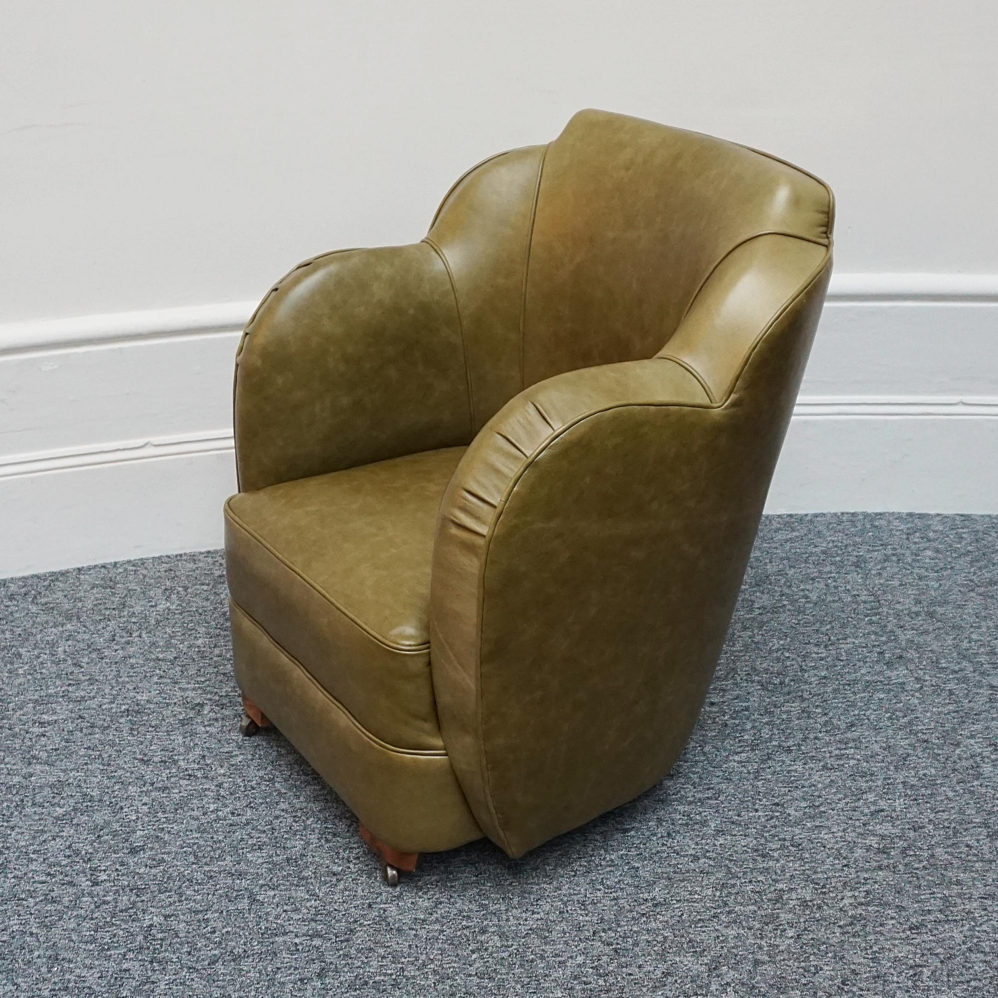 Mid-20th Century An Art Deco Olive Green Leather Cloud Chair For Sale