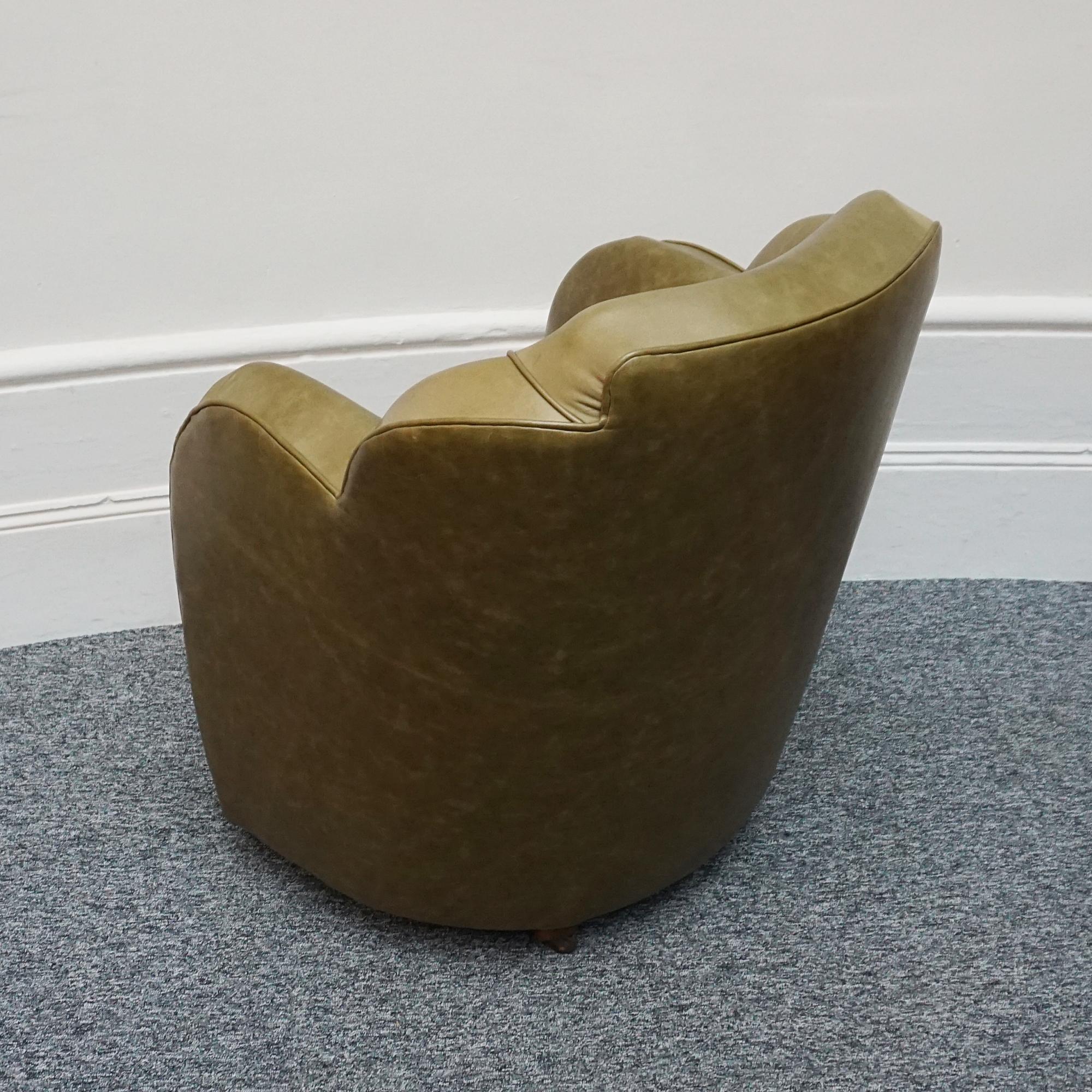 An Art Deco Olive Green Leather Cloud Chair For Sale 1
