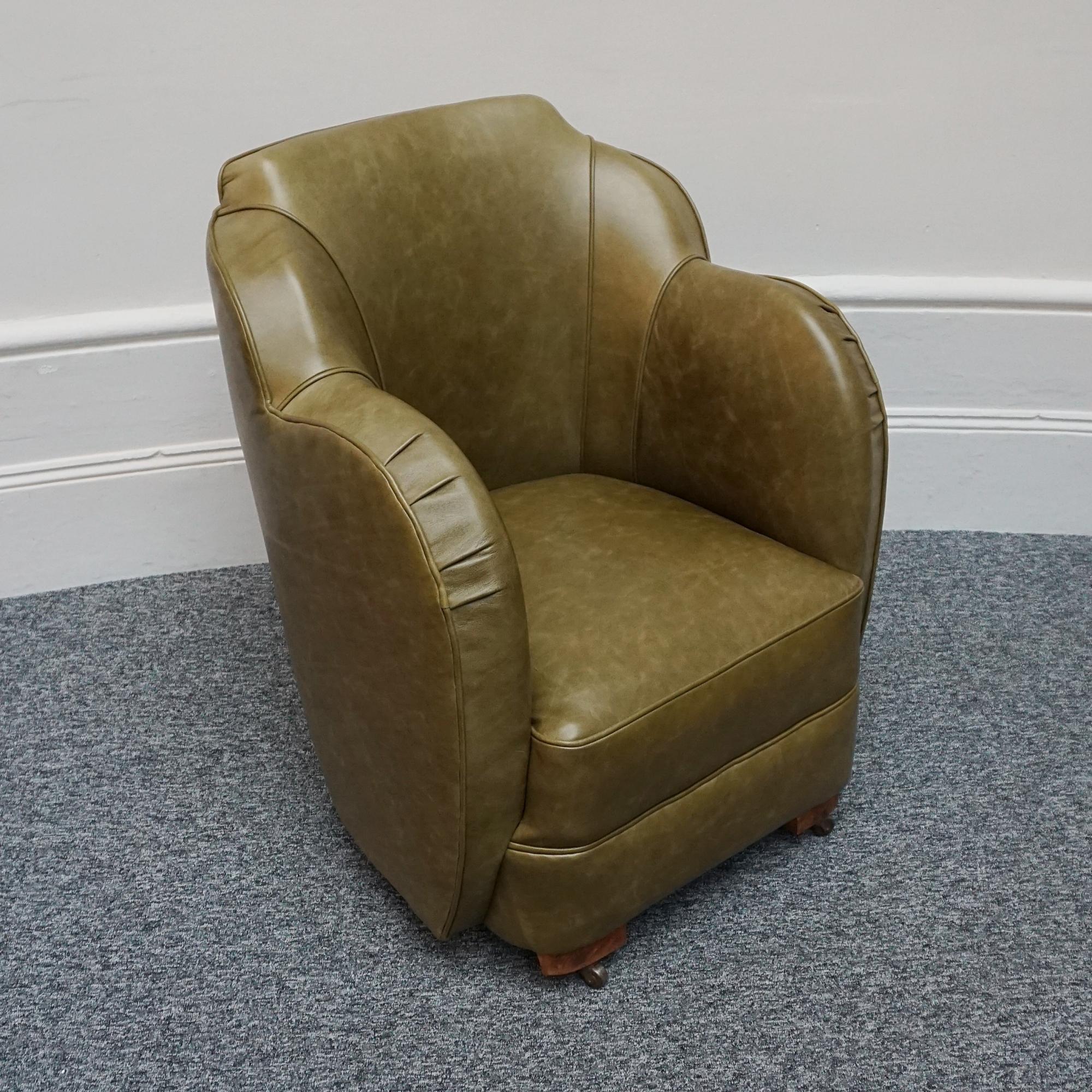 An Art Deco Olive Green Leather Cloud Chair For Sale 1