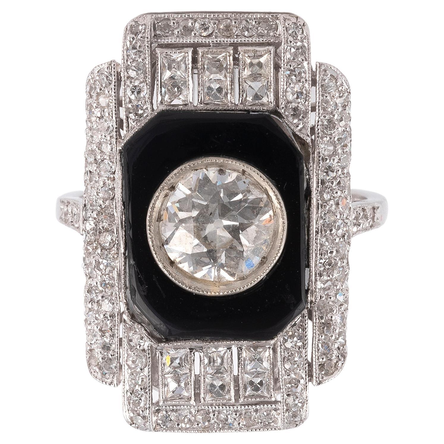 Art Deco Onyx and Diamond Ring Circa 1925