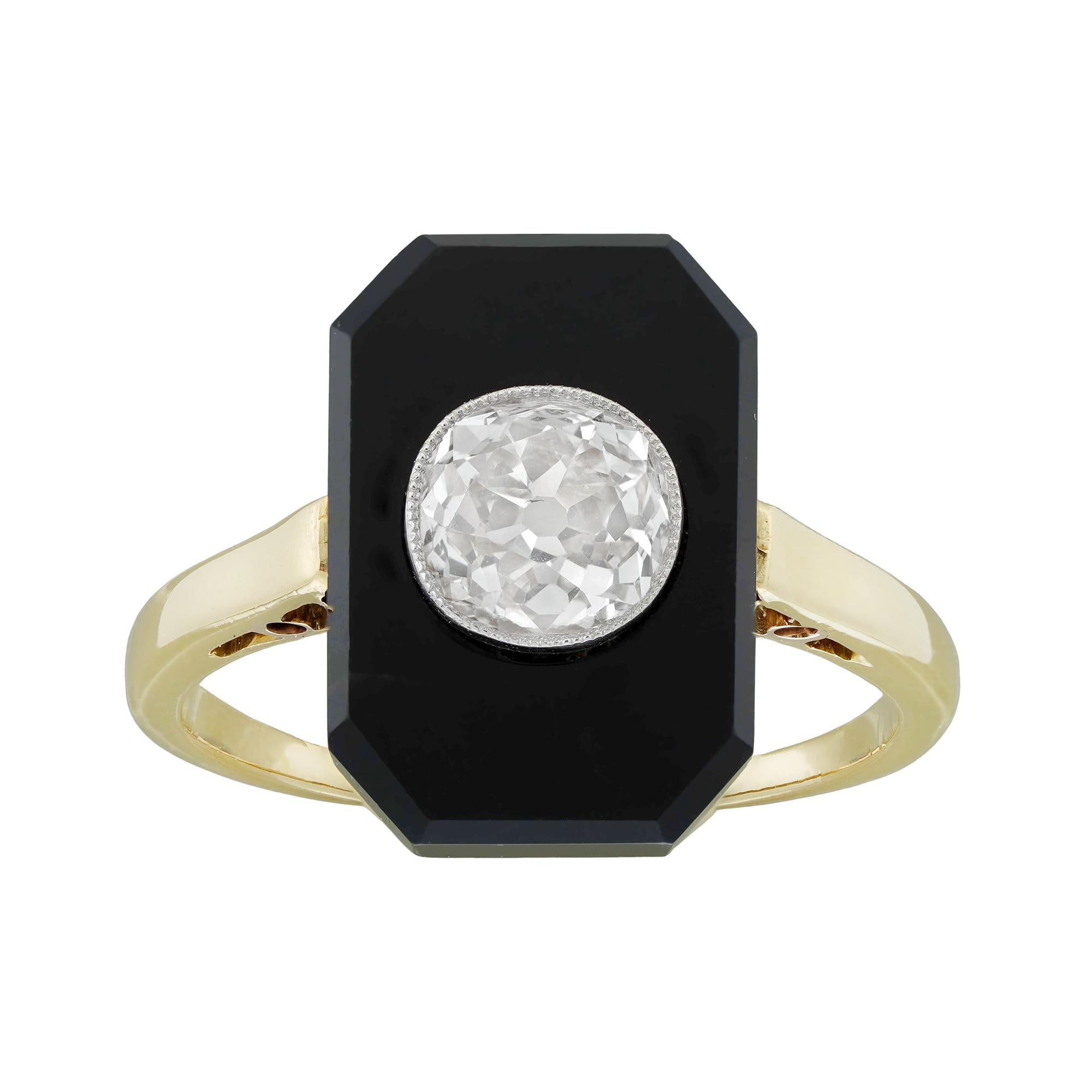 Bague Art déco en onyx et diamants Bon état - En vente à London, GB