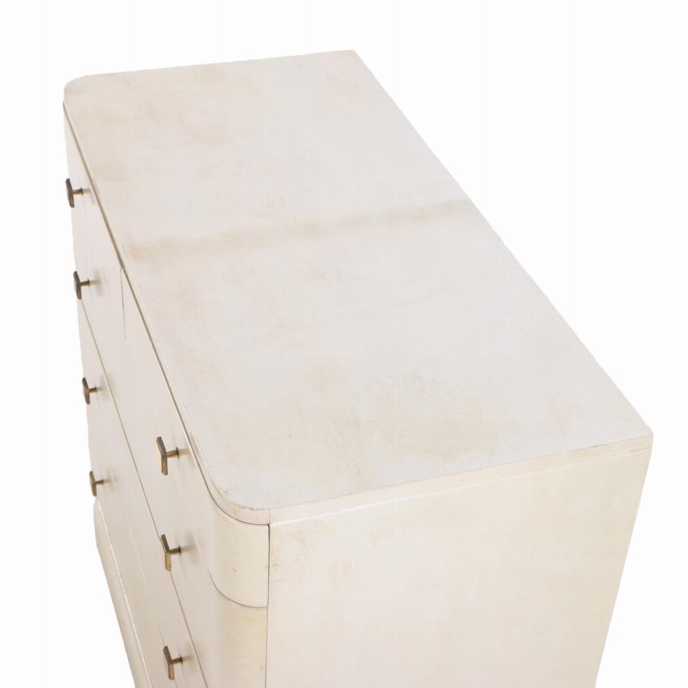 20th Century An Art Deco parchment covered dresser, in the manner of Samuel Marx, C. 1940.