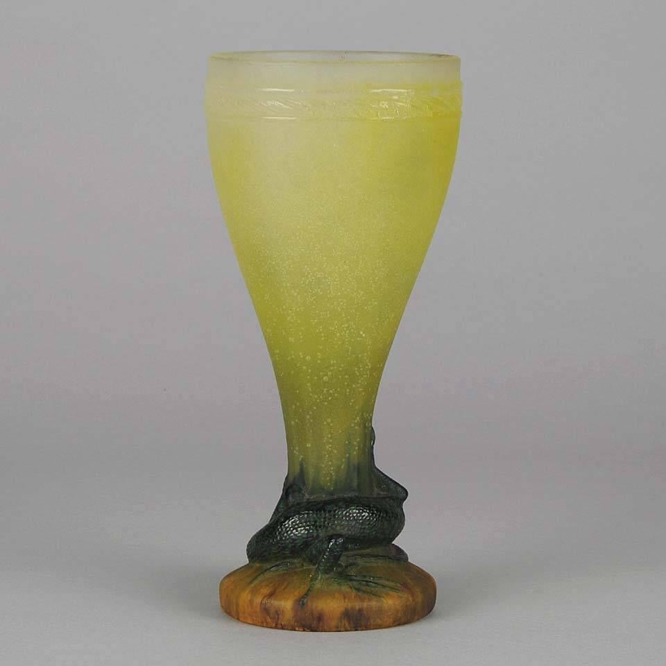 Molded Art Deco Pate-De-Verre Glass 'Lizard Vase' by Amalric Walter For Sale