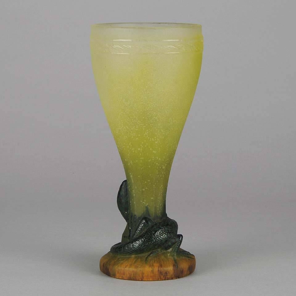 Art Deco Pate-De-Verre Glass 'Lizard Vase' by Amalric Walter In Good Condition For Sale In London, GB