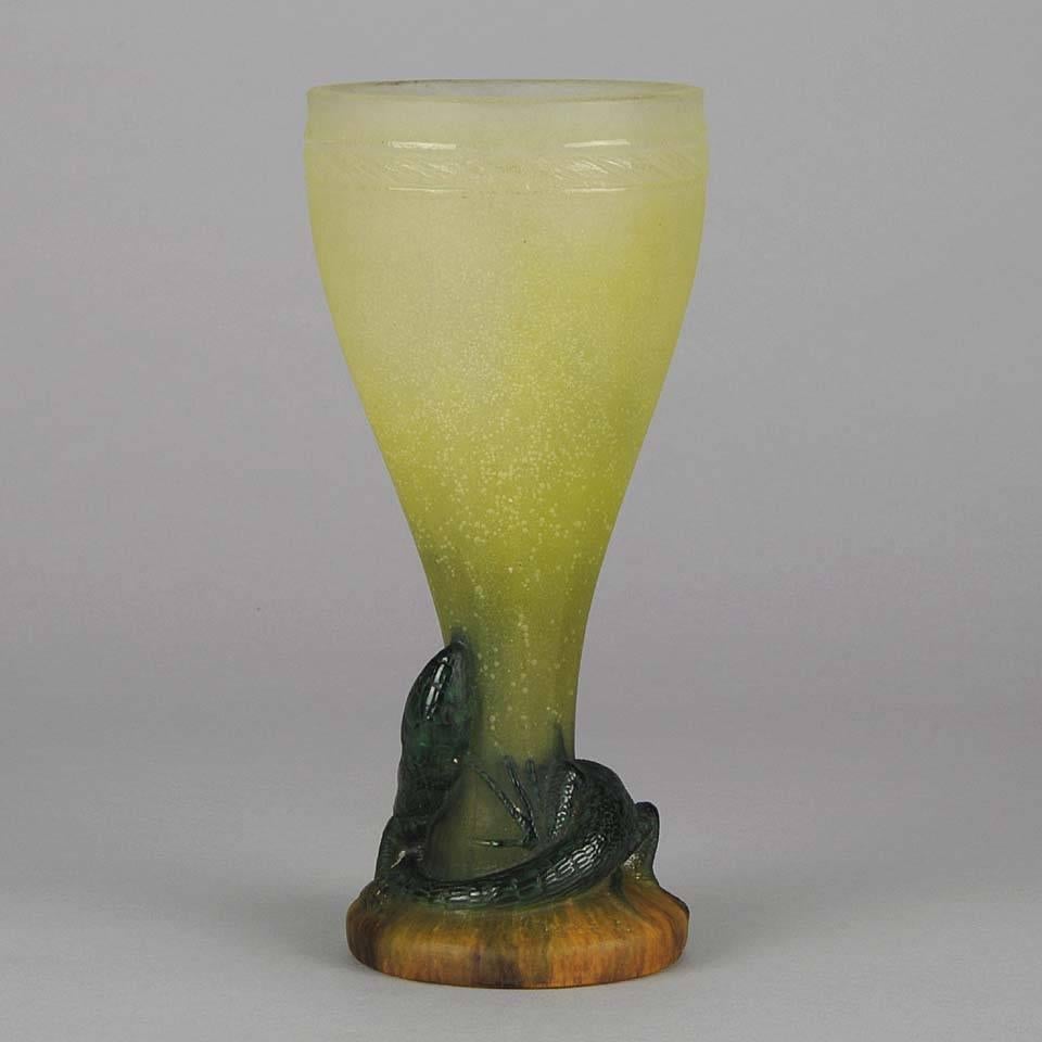 Early 20th Century Art Deco Pate-De-Verre Glass 'Lizard Vase' by Amalric Walter For Sale
