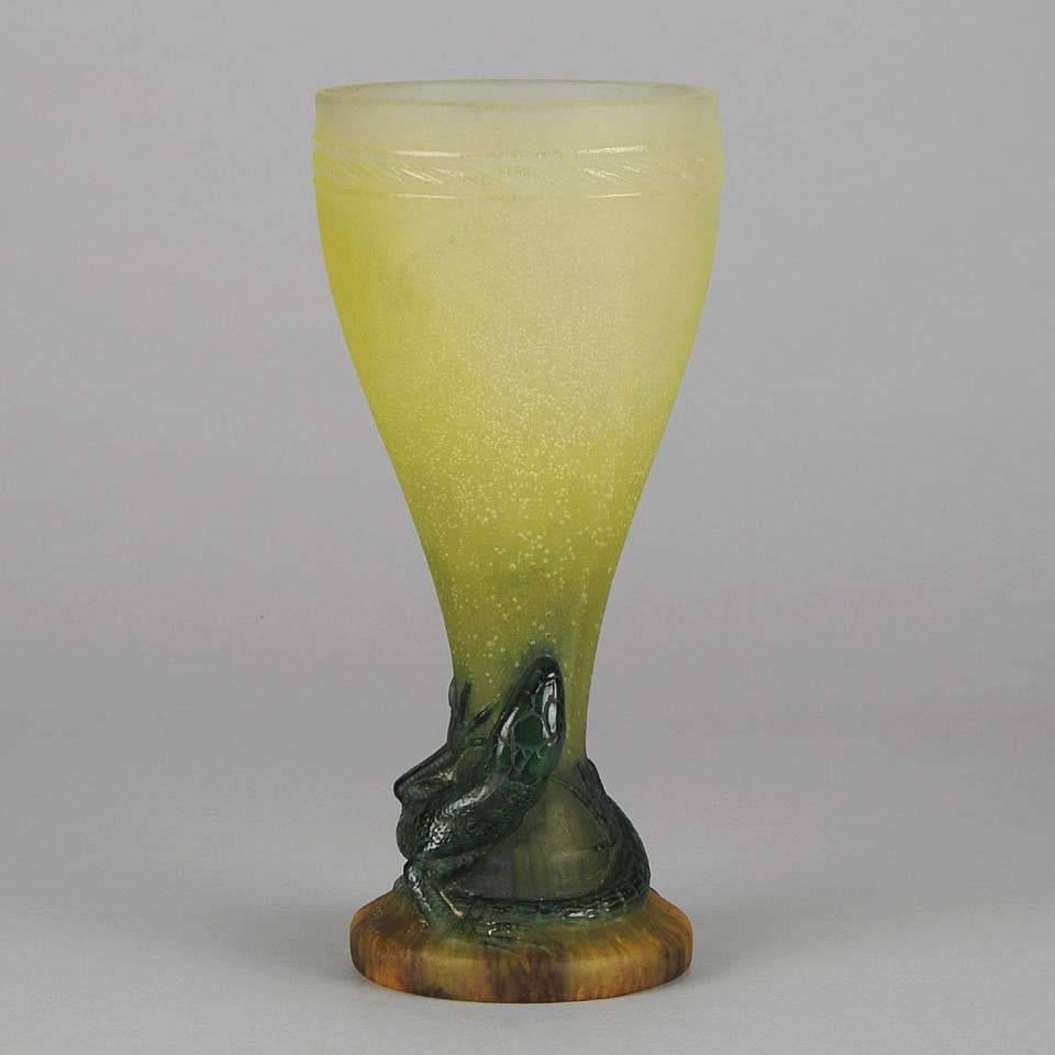Art Deco Pate-De-Verre Glass 'Lizard Vase' by Amalric Walter For Sale 1