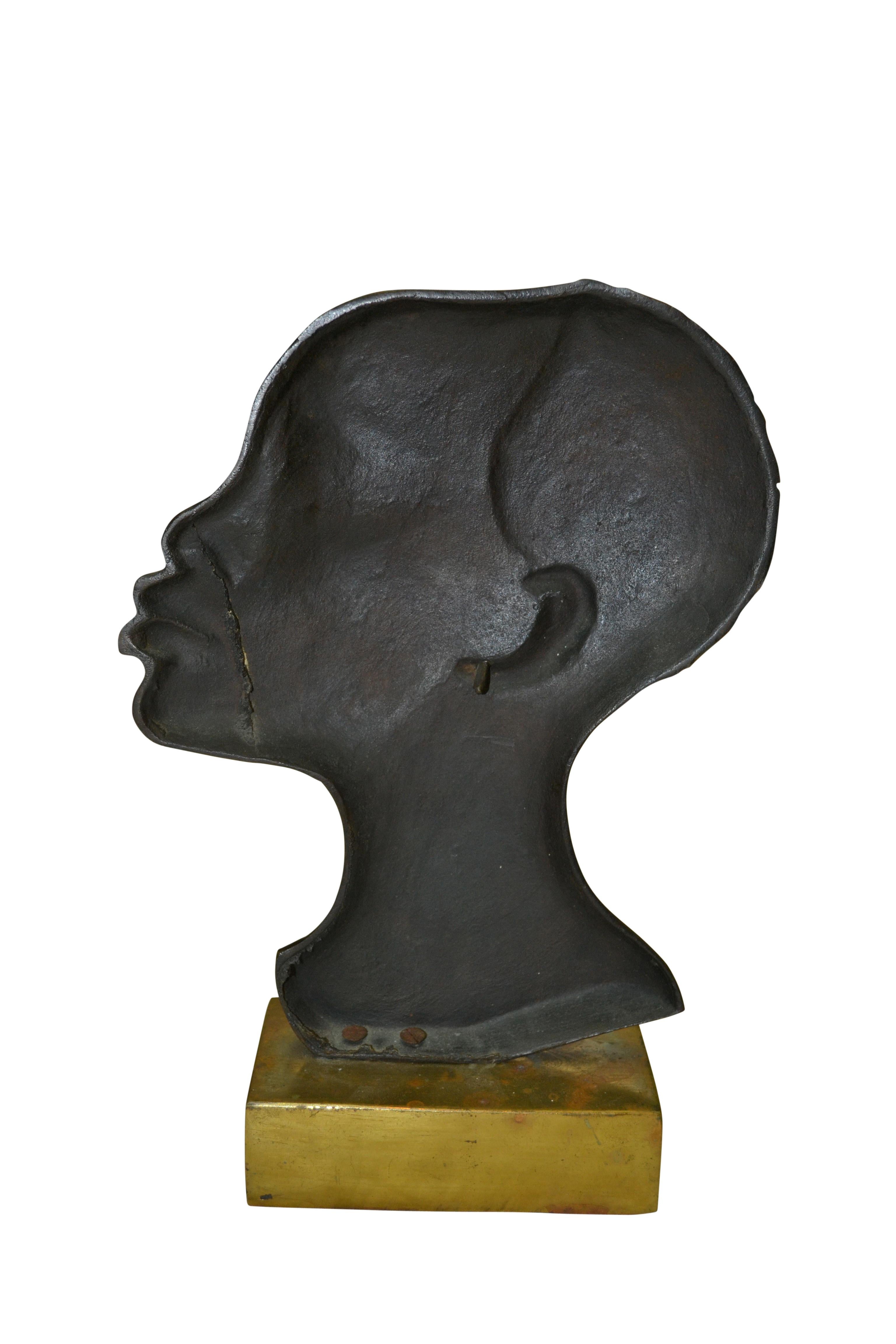 Art Déco Busto di profilo di donna africana in bronzo patinato Art Deco in vendita