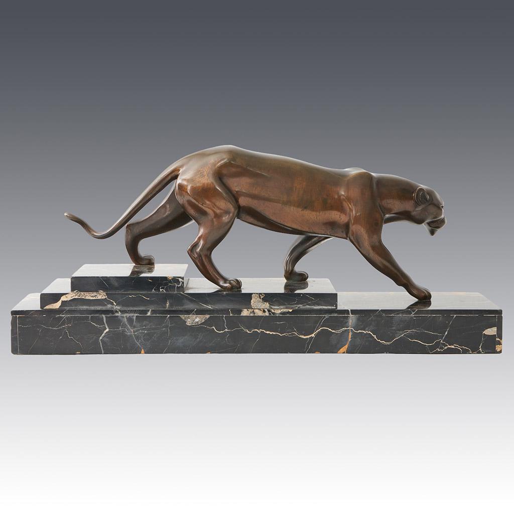 Bronze An Art Deco patinated bronze study of a prowling panther by Henri Molins For Sale