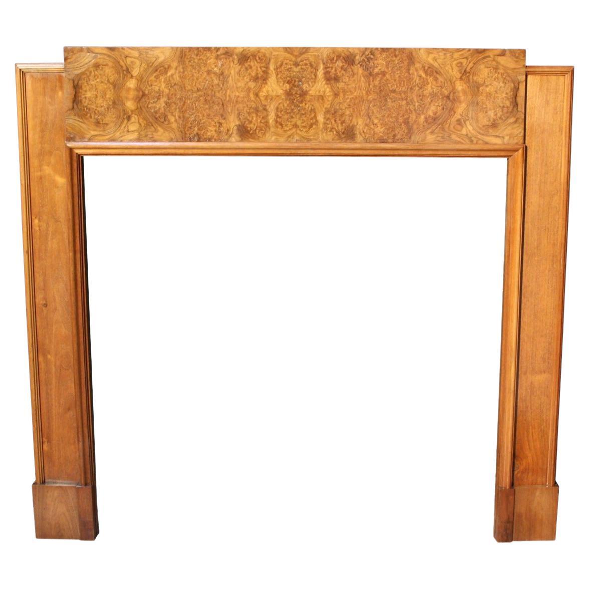 Art Deco Period Burr Walnut Fireplace Surround For Sale