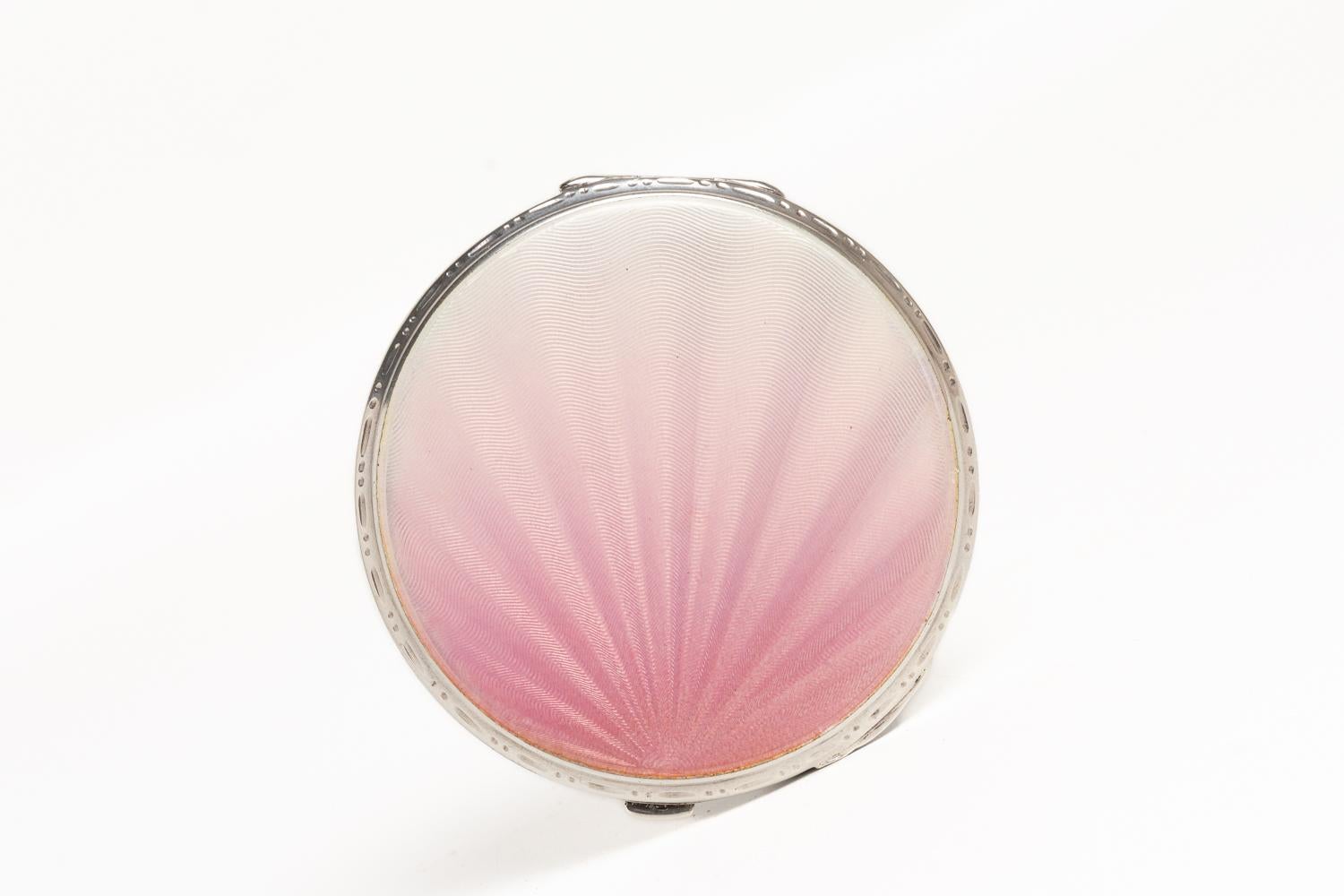 Women's or Men's An Art Deco Pink Guilloche Enamel and Silver Compact