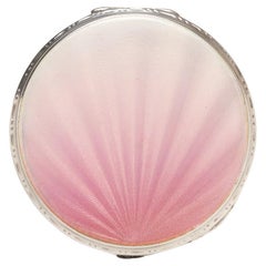 An Art Deco Pink Guilloche Enamel and Silver Compact