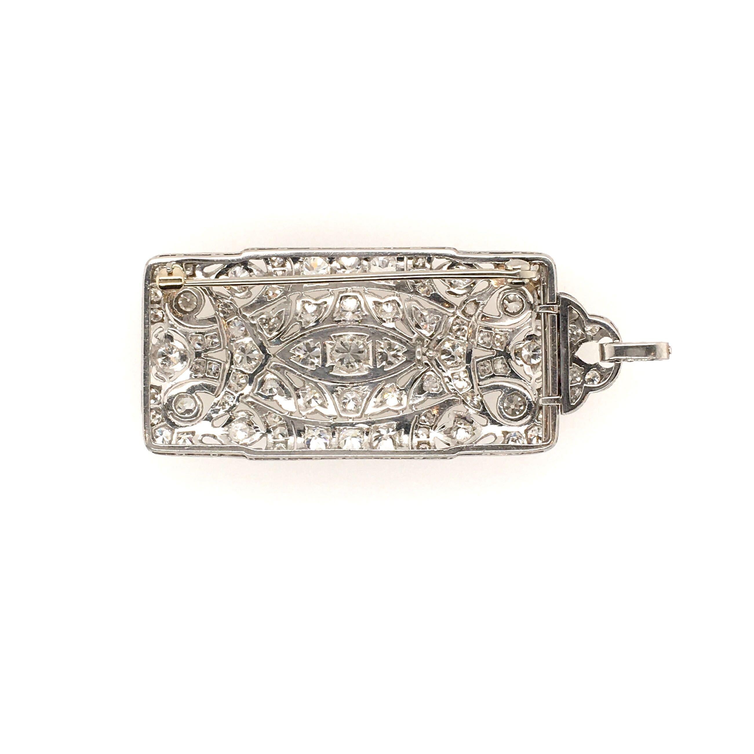 Art Deco Platinum and Diamond Pendant Brooch In Good Condition In New York, NY