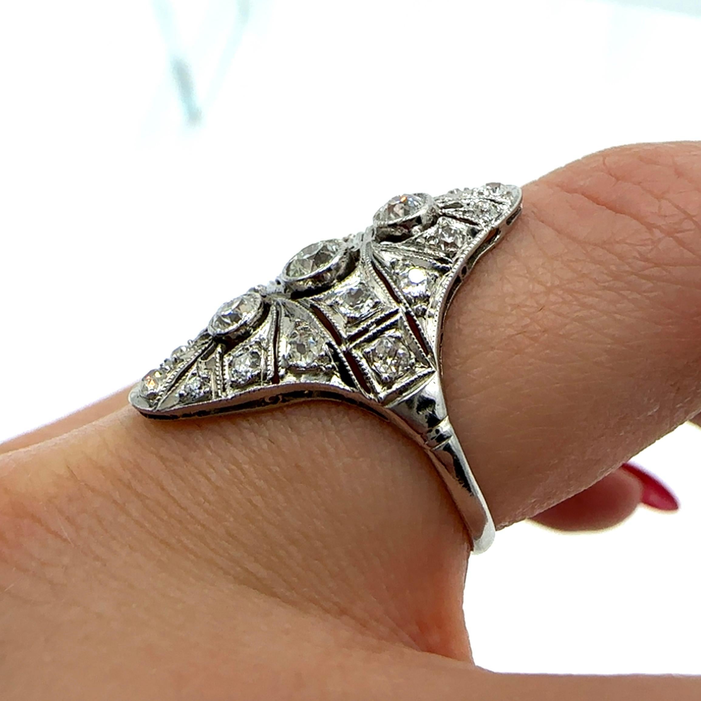 Old Mine Cut An Art Deco Platinum and DIamond Ring, 0.8 total carats For Sale