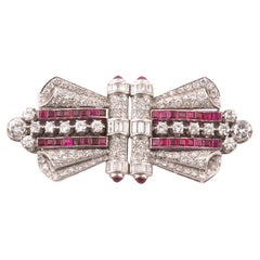 An Art Deco Platinum Diamond And Ruby Double Clip Brooch