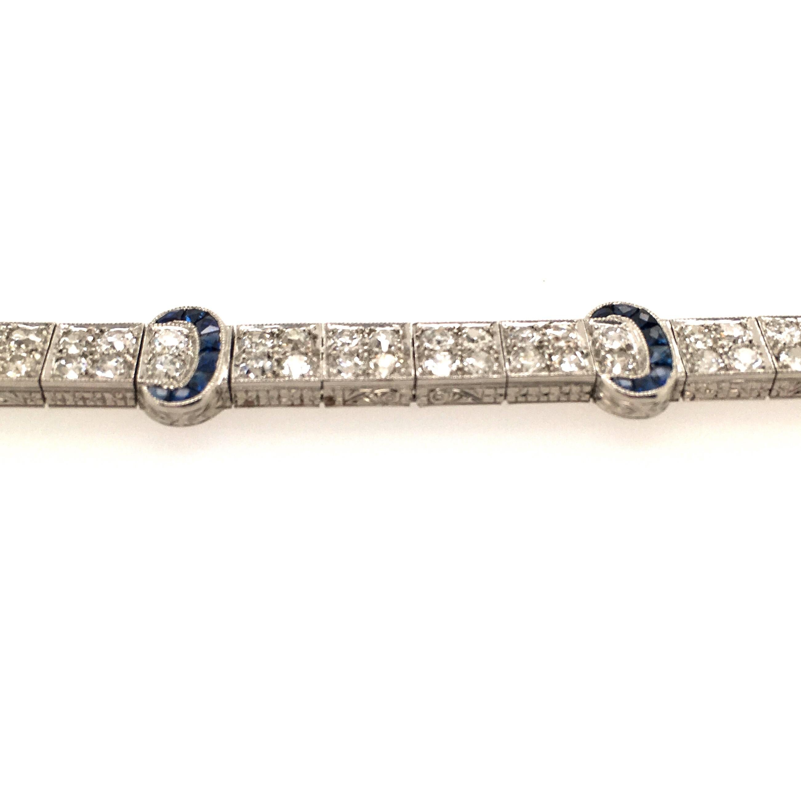 Art Deco Platinum, Sapphire and Diamond Bracelet In Good Condition In New York, NY