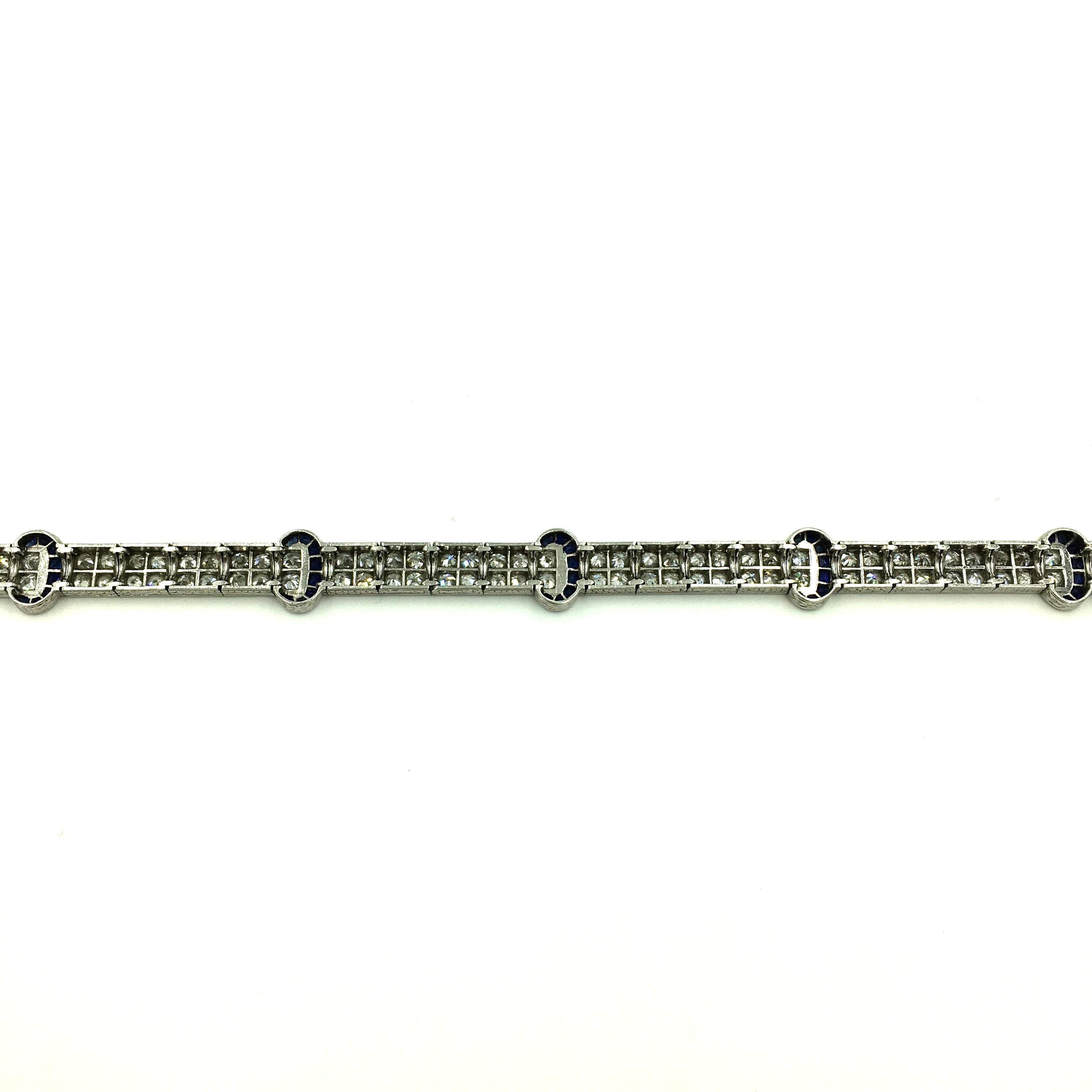 Women's or Men's Art Deco Platinum, Sapphire and Diamond Bracelet