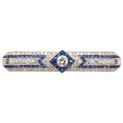 Art Deco Platinum, Sapphire and Diamond Brooch