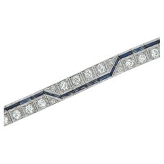 An Art Deco Platinum, Synthetic Sapphire and Diamond Bracelet