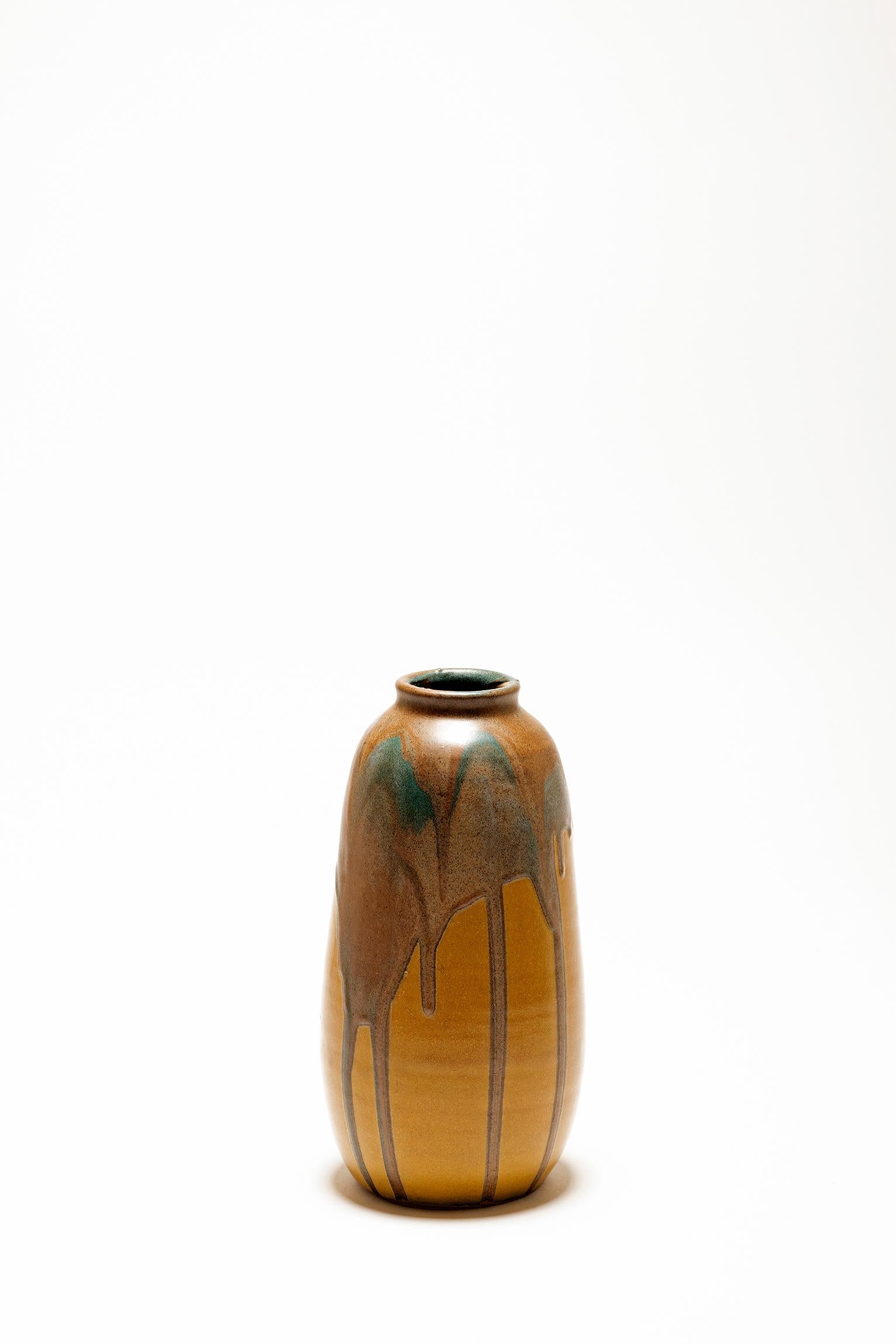 An Art Deco polychrome glazed ceramic vase by Leon Pointu (1879-1942)
France, circa 1920.
 